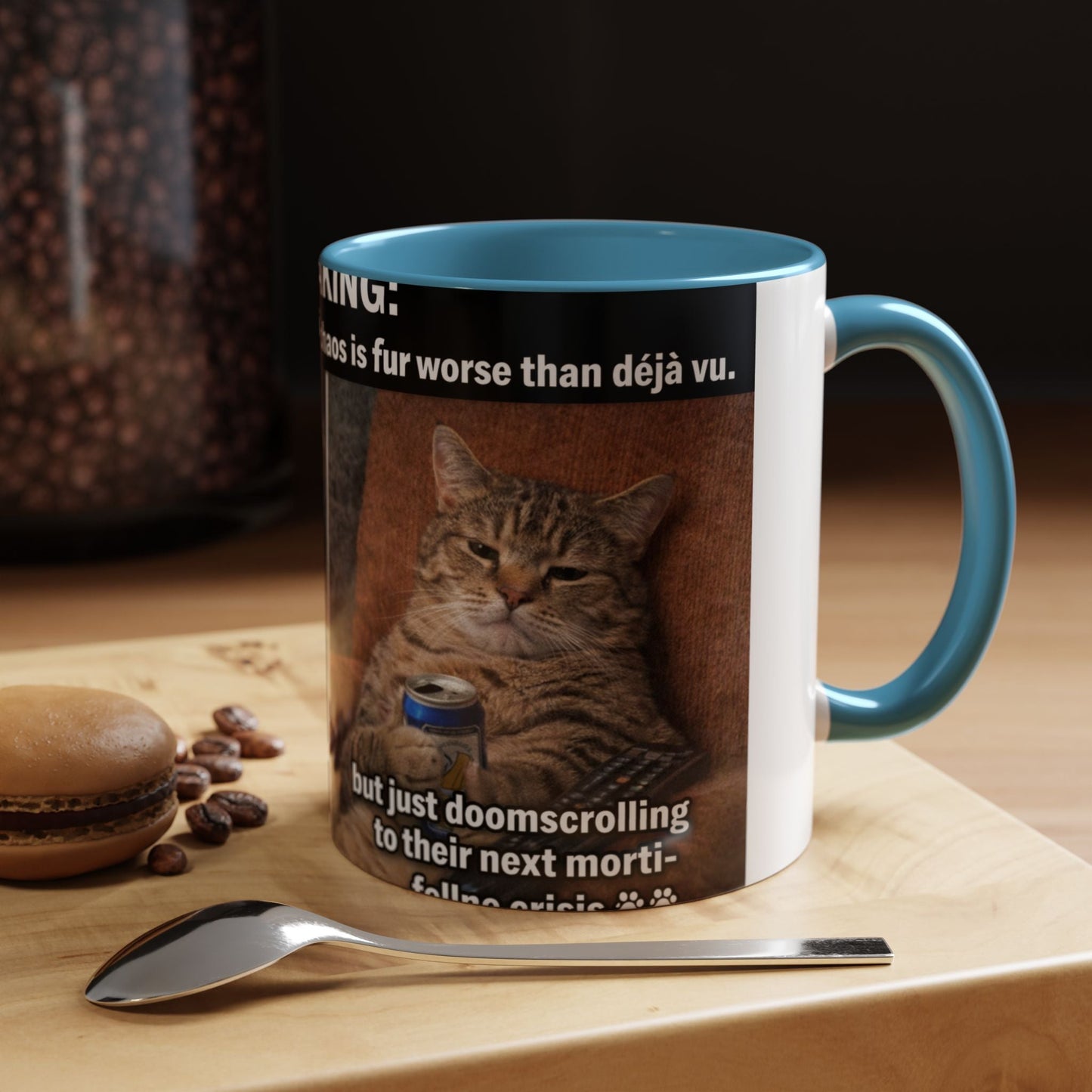 Coffee Mug - Funny Cat ‘Breaking: Politics Are Just Déjà Vu’ Meme Accent Mug (11/15oz) - FloofChonk