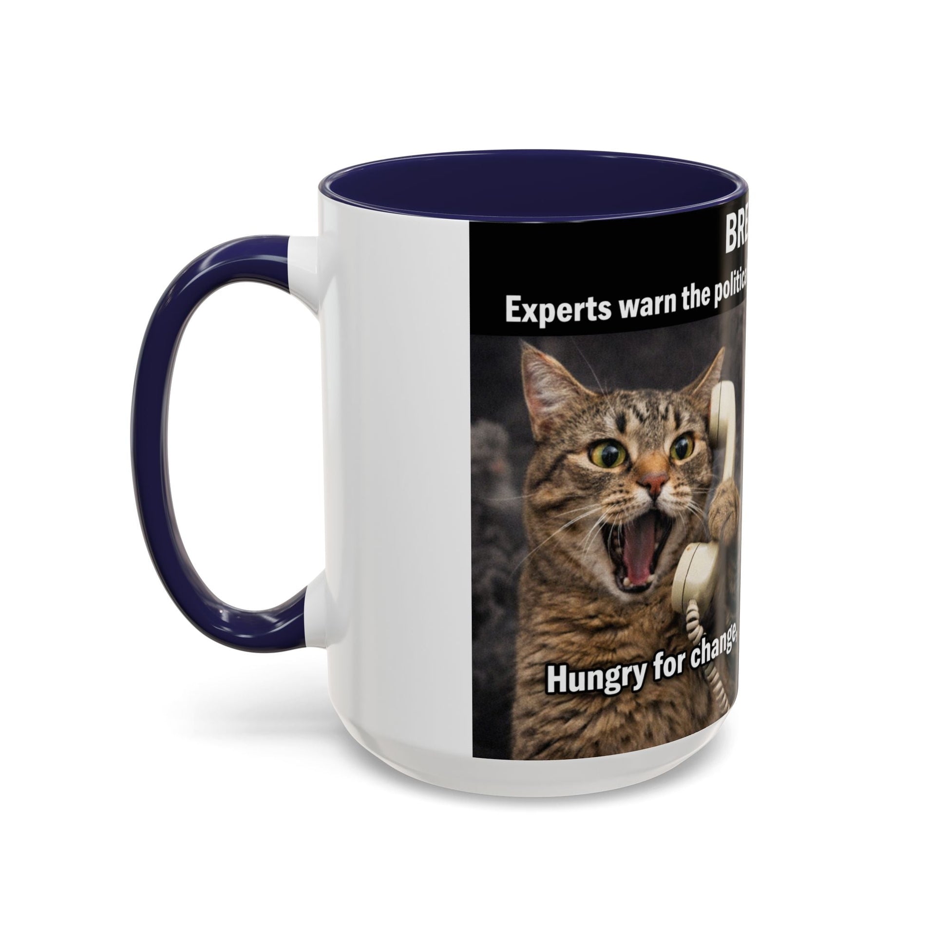 Coffee Mug - Funny Cat ‘Breaking: Politics Are Just Déjà Vu’ Meme Accent Mug (11/15oz) - FloofChonk