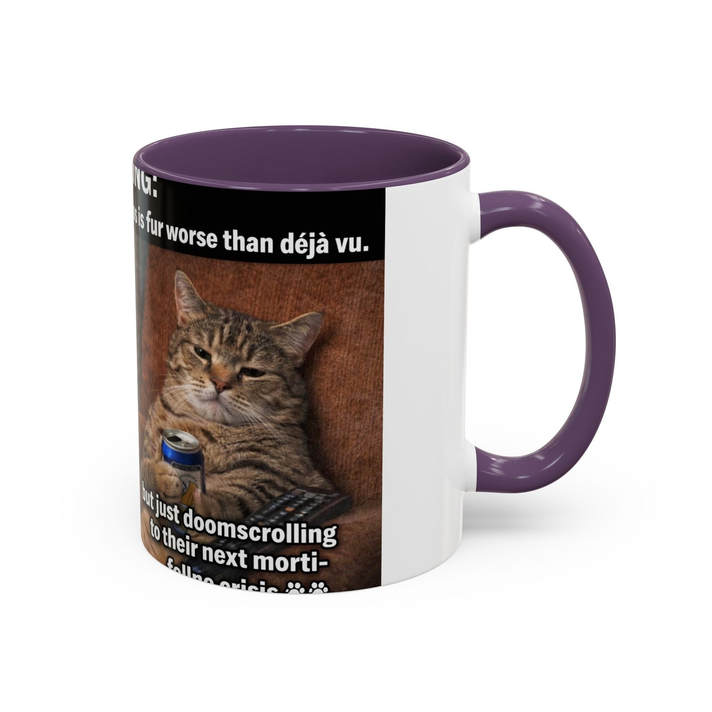 Coffee Mug - Funny Cat ‘Breaking: Politics Are Just Déjà Vu’ Meme Accent Mug (11/15oz) - FloofChonk