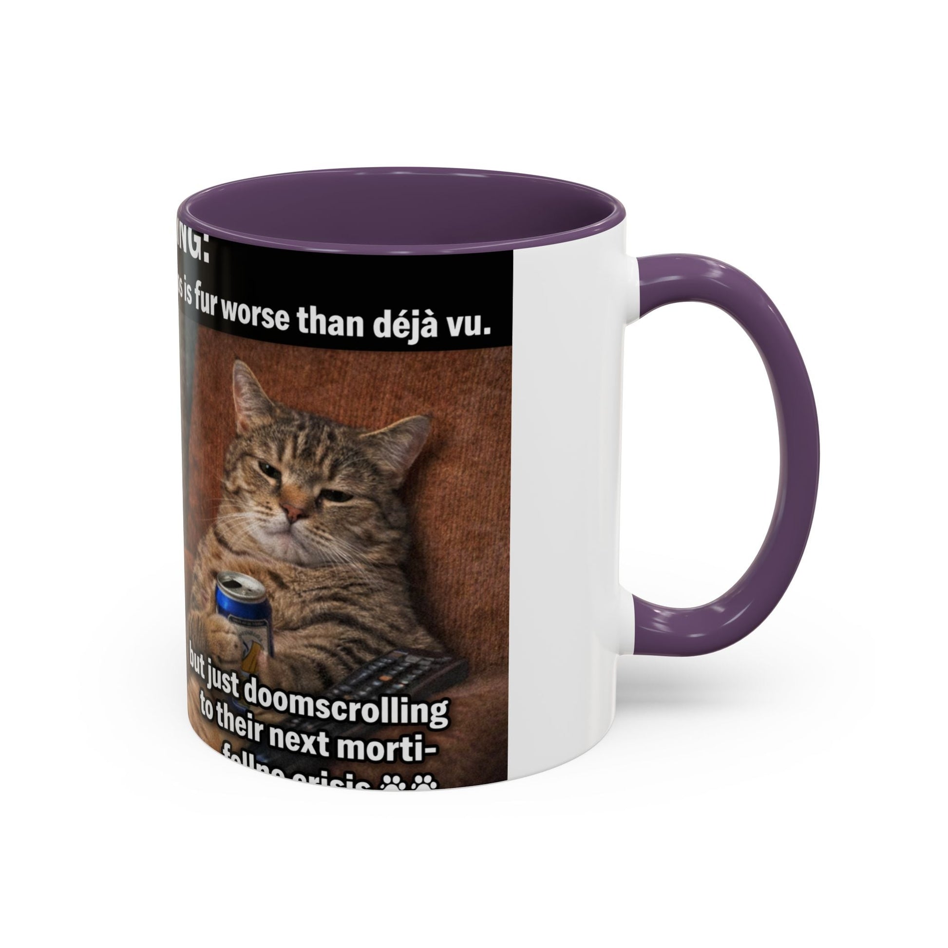 Coffee Mug - Funny Cat ‘Breaking: Politics Are Just Déjà Vu’ Meme Accent Mug (11/15oz) - FloofChonk