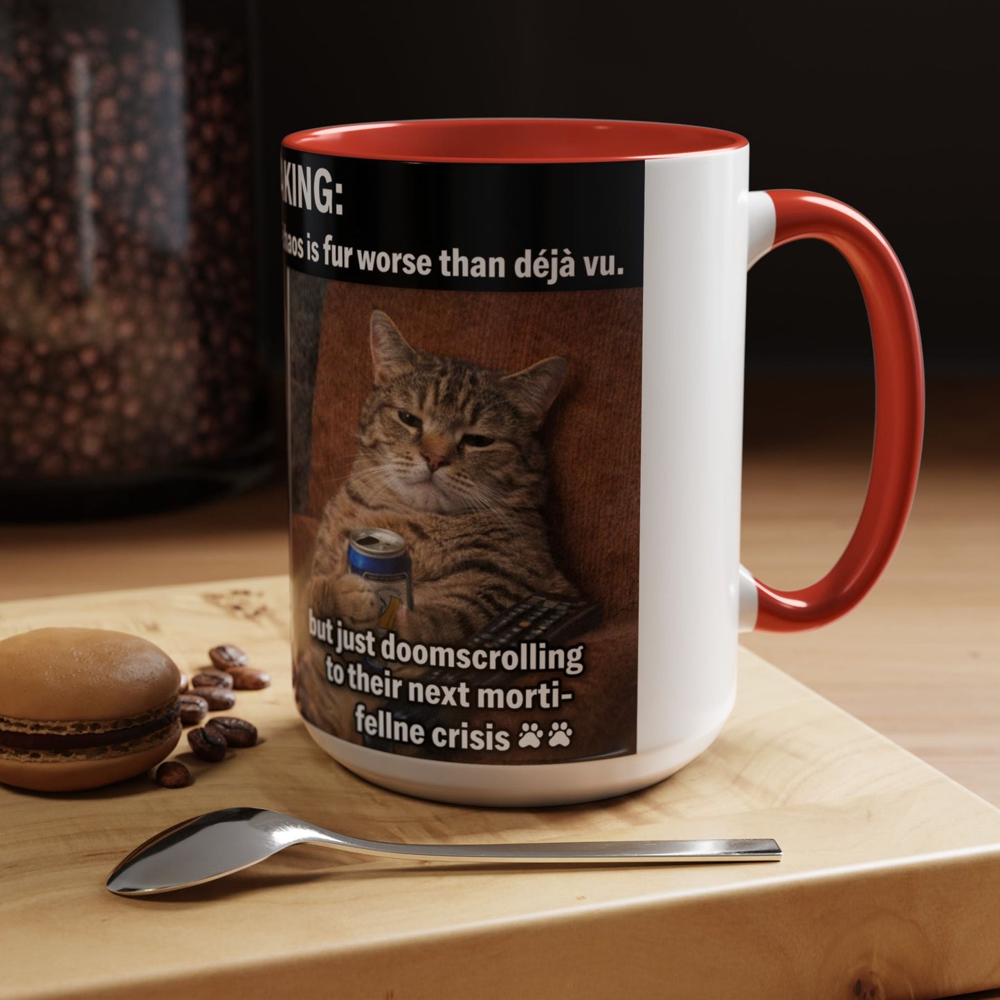 Coffee Mug - Funny Cat ‘Breaking: Politics Are Just Déjà Vu’ Meme Accent Mug (11/15oz) - FloofChonk