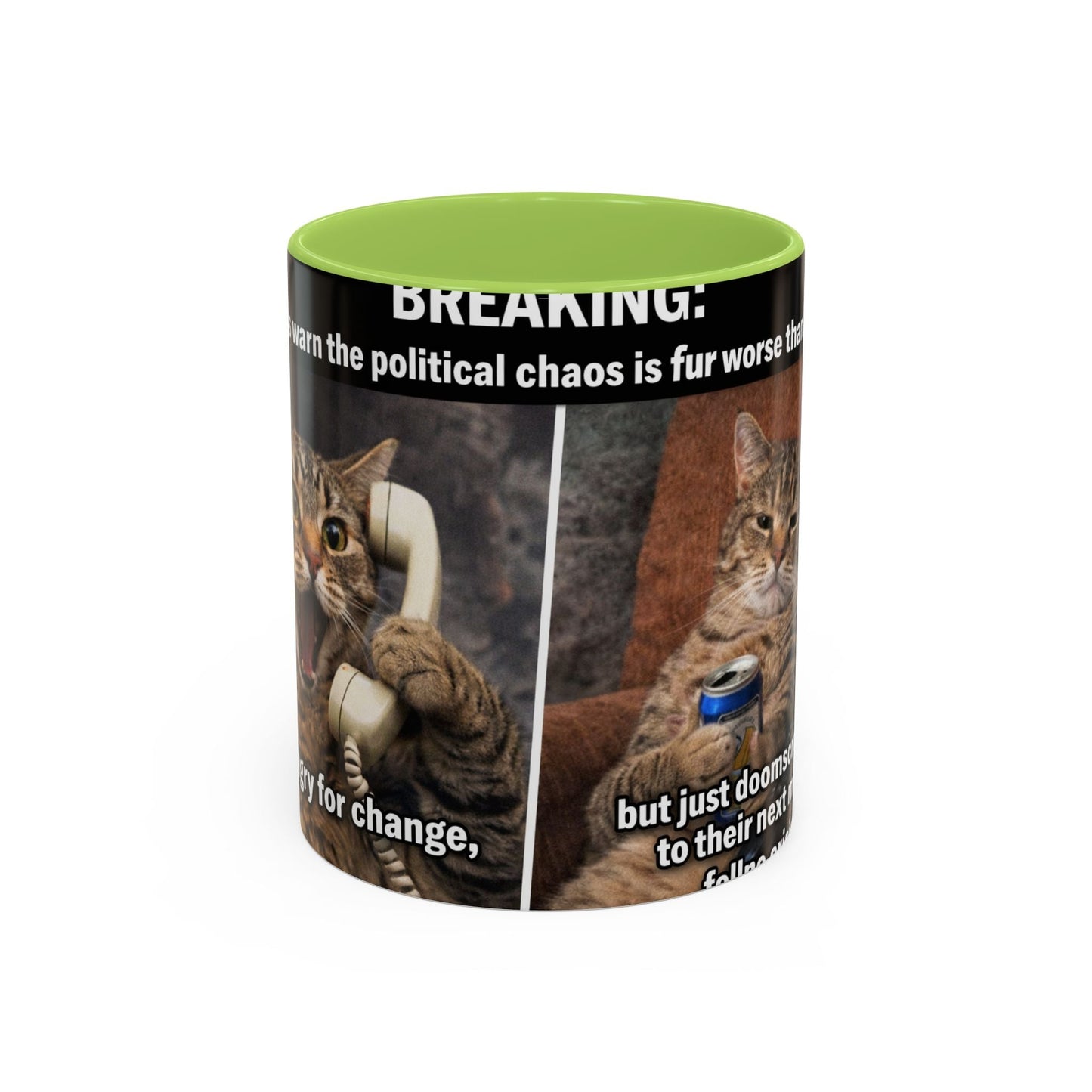 Coffee Mug - Funny Cat ‘Breaking: Politics Are Just Déjà Vu’ Meme Accent Mug (11/15oz) - FloofChonk