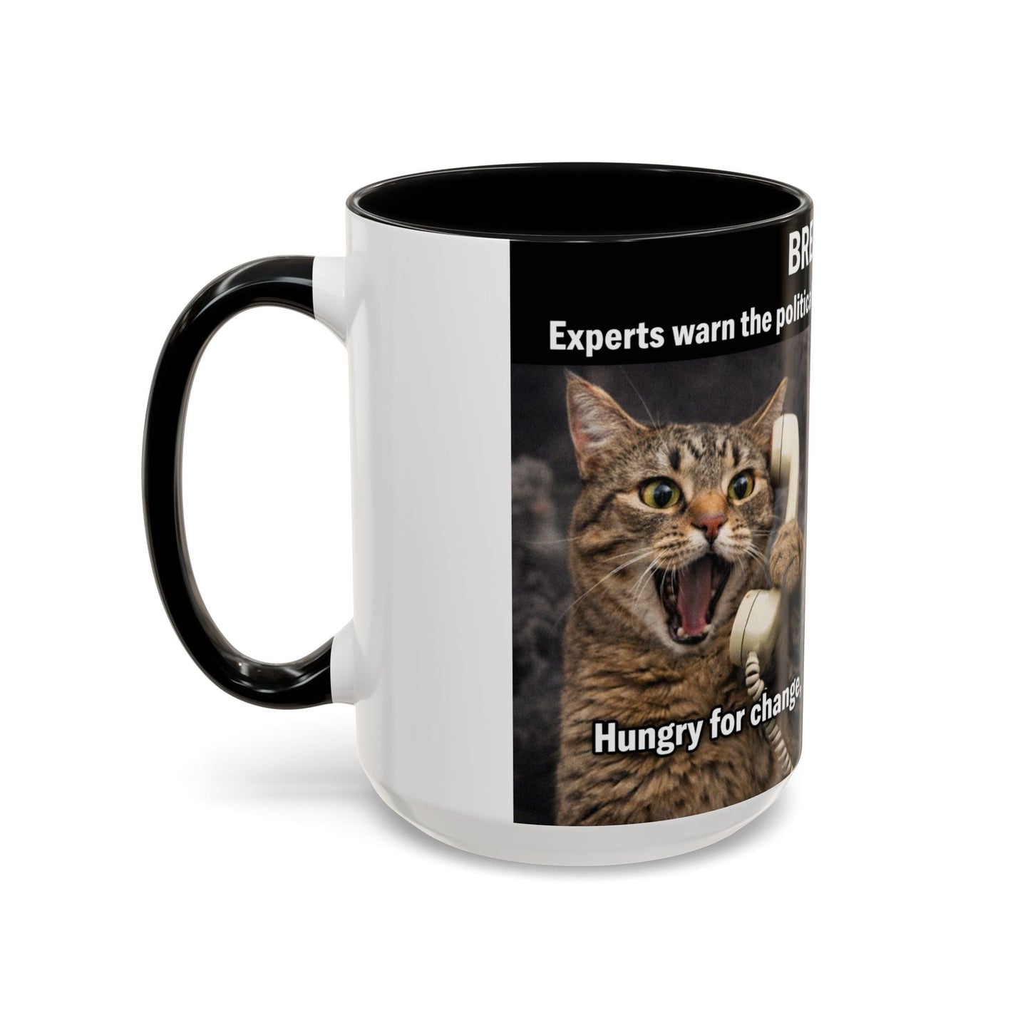 Coffee Mug - Funny Cat ‘Breaking: Politics Are Just Déjà Vu’ Meme Accent Mug (11/15oz) - FloofChonk