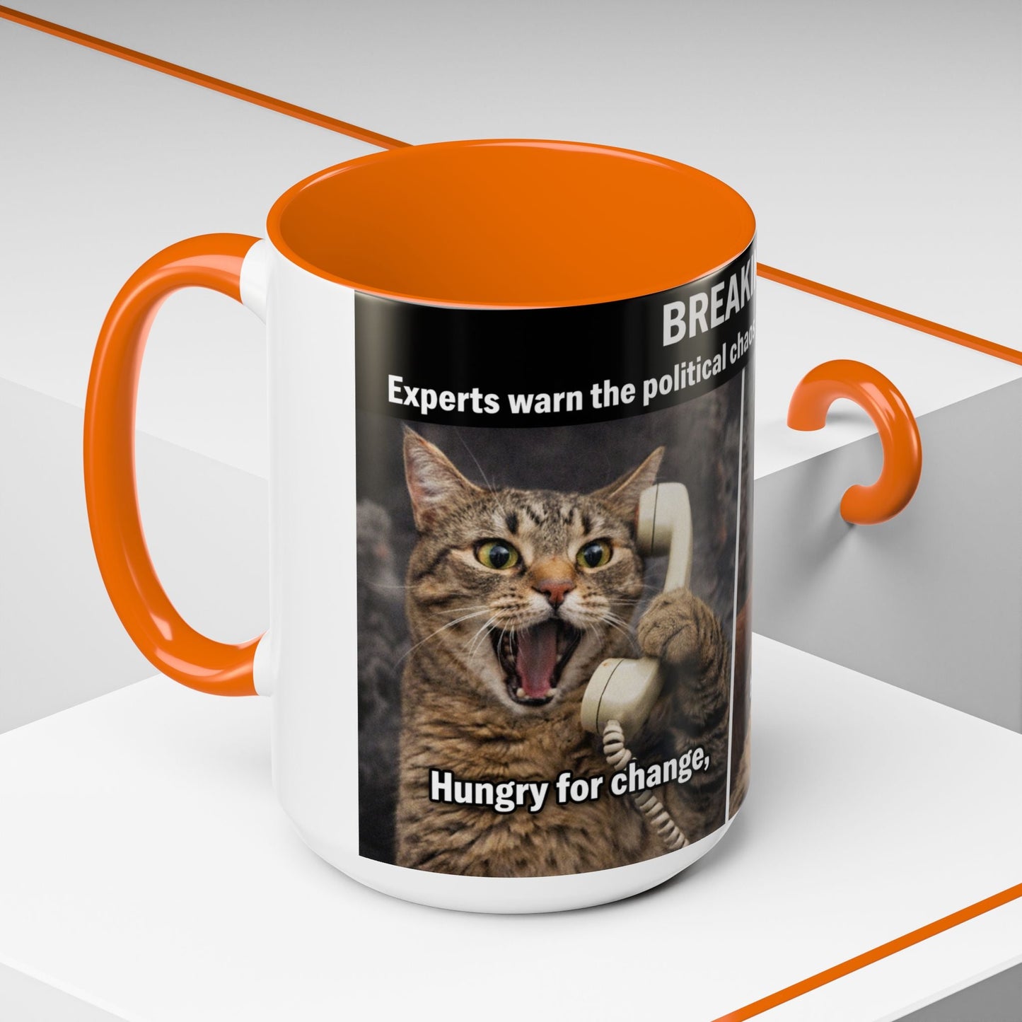 Coffee Mug - Funny Cat ‘Breaking: Politics Are Just Déjà Vu’ Meme Accent Mug (11/15oz) - FloofChonk