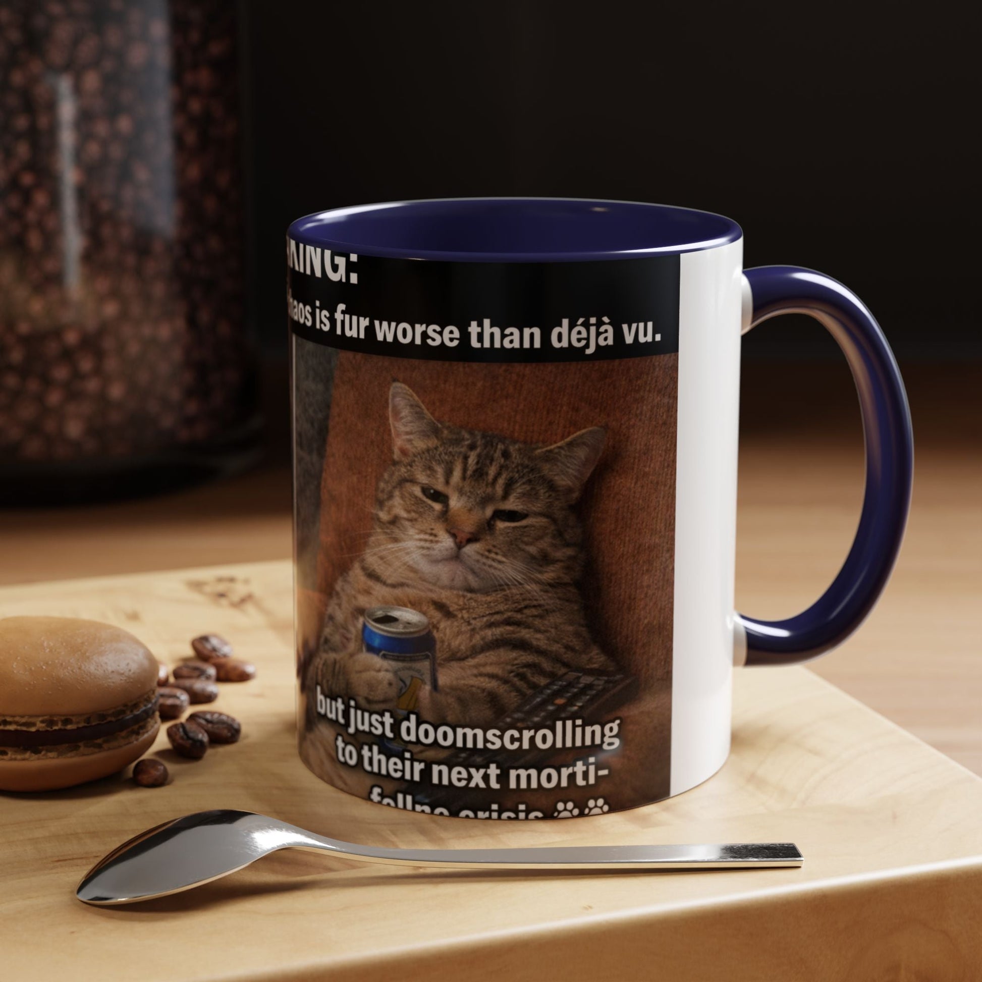 Coffee Mug - Funny Cat ‘Breaking: Politics Are Just Déjà Vu’ Meme Accent Mug (11/15oz) - FloofChonk