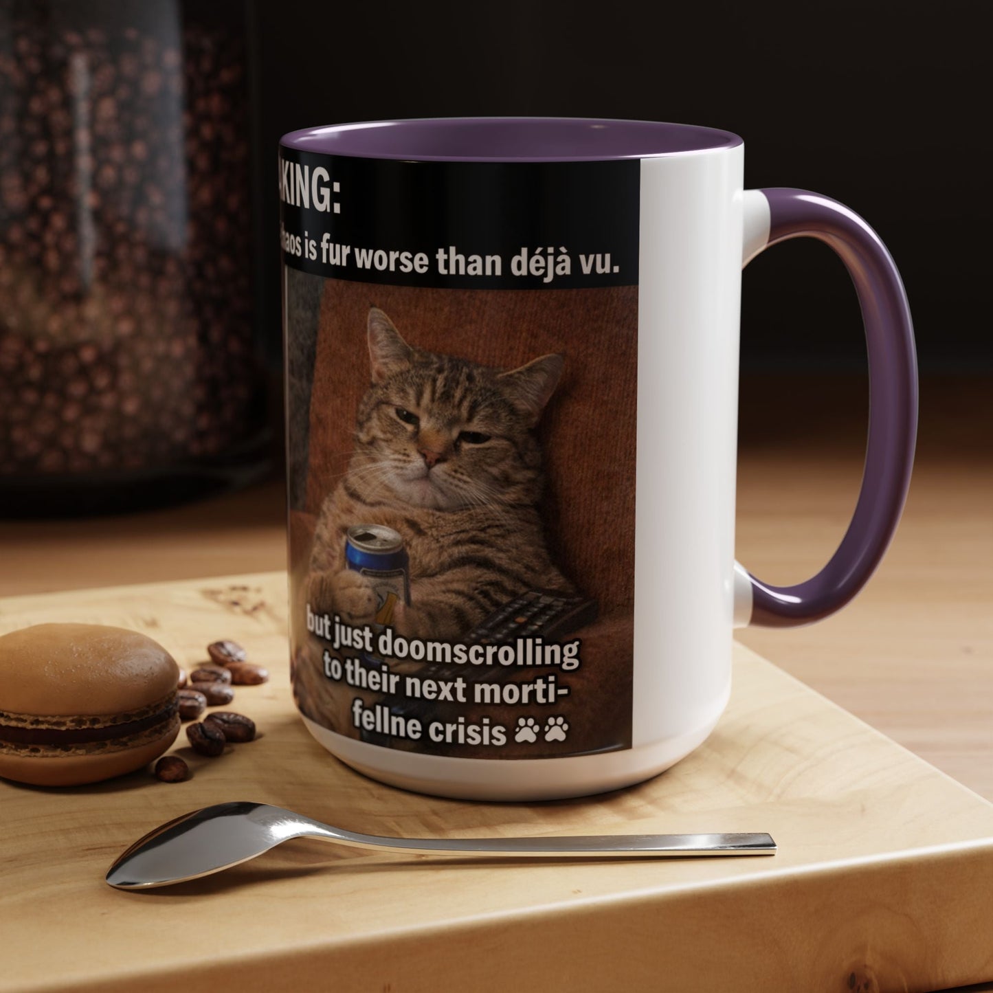 Coffee Mug - Funny Cat ‘Breaking: Politics Are Just Déjà Vu’ Meme Accent Mug (11/15oz) - FloofChonk