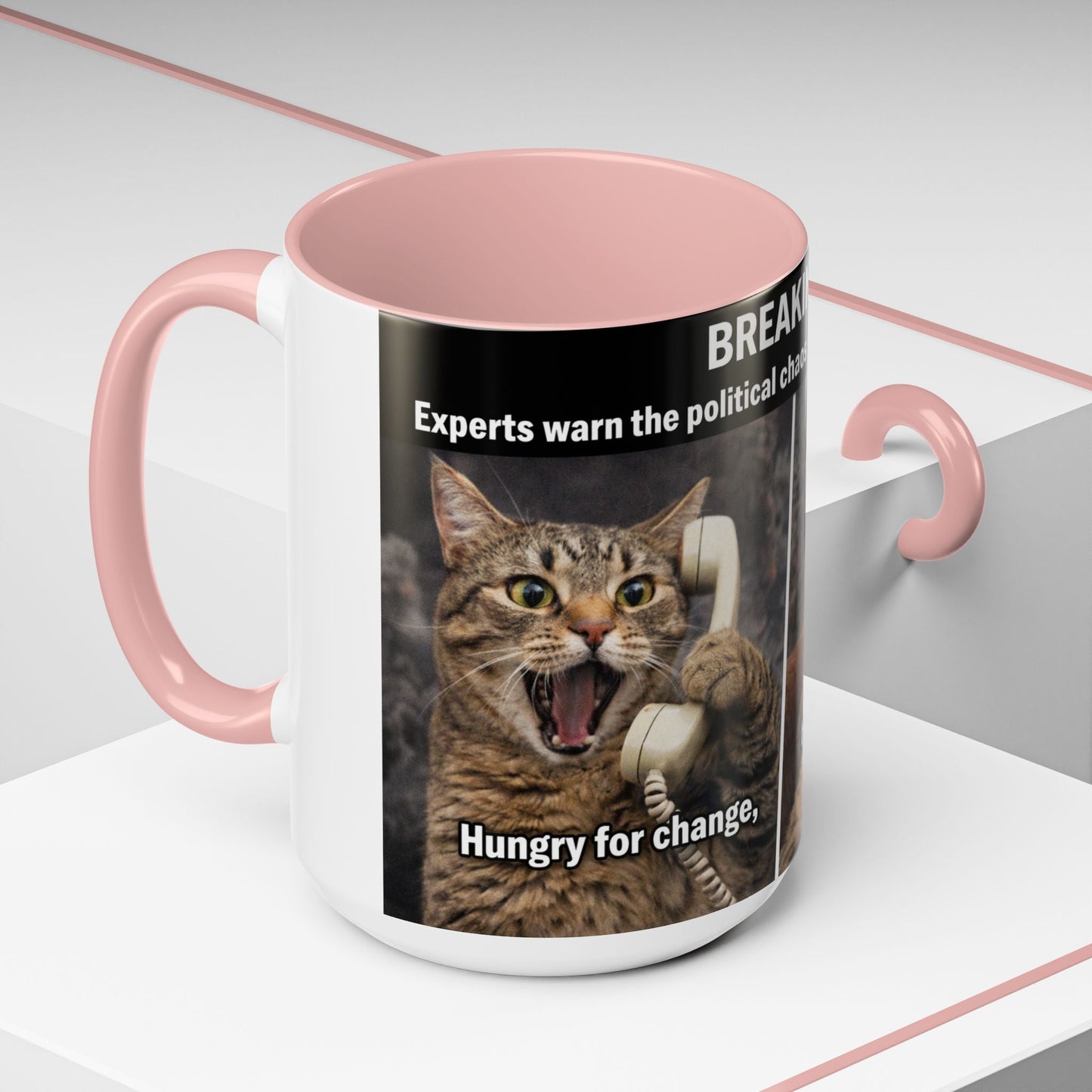 Coffee Mug - Funny Cat ‘Breaking: Politics Are Just Déjà Vu’ Meme Accent Mug (11/15oz) - FloofChonk