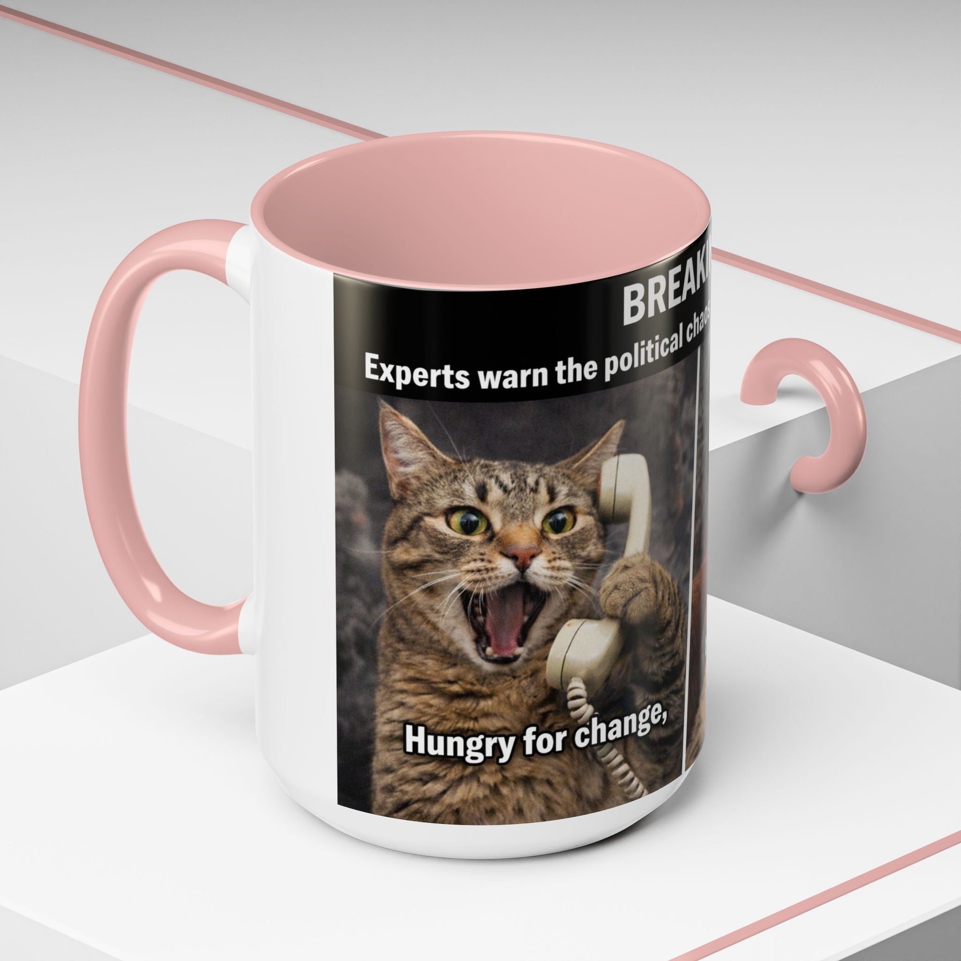 Coffee Mug - Funny Cat ‘Breaking: Politics Are Just Déjà Vu’ Meme Accent Mug (11/15oz) - FloofChonk