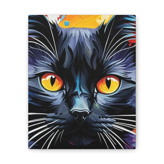 Colorful Black Cat Art Canvas — Vibrant Pop Art Cat Portrait Wall Decor - FloofChonk
