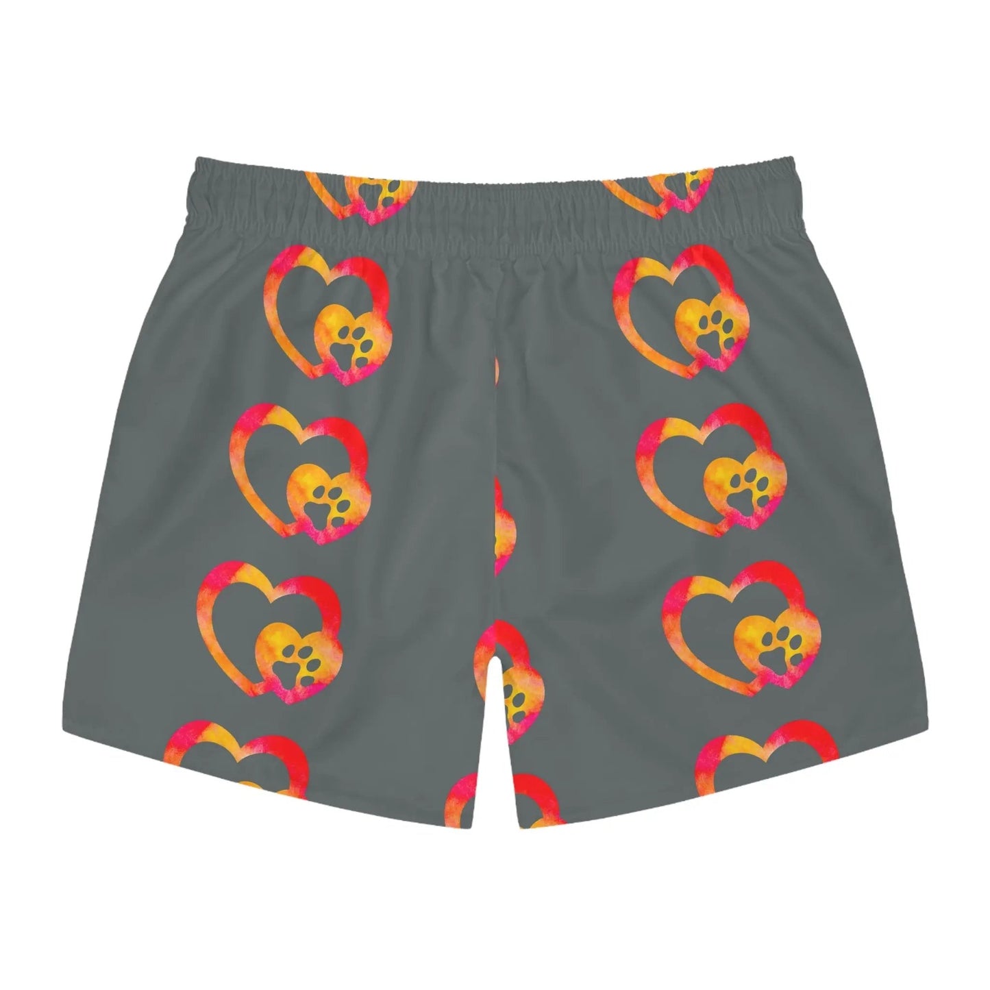 Colorful Heart & Paw Print Swim Trunks - FloofChonk