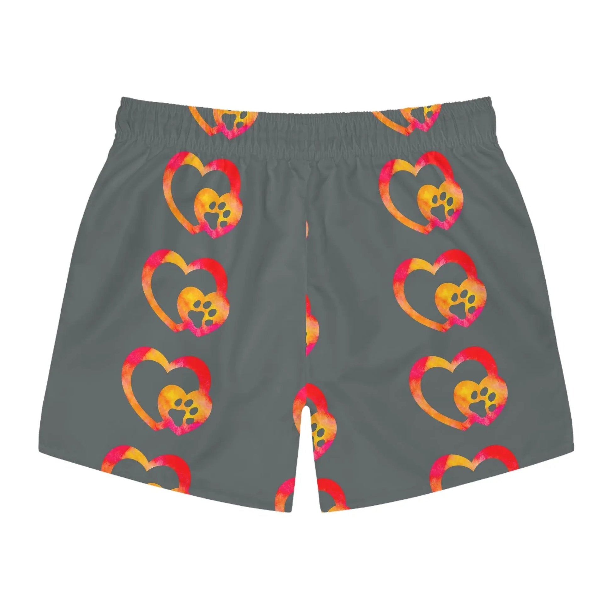 Colorful Heart & Paw Print Swim Trunks - FloofChonk