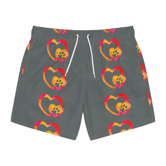 Colorful Heart & Paw Print Swim Trunks - FloofChonk