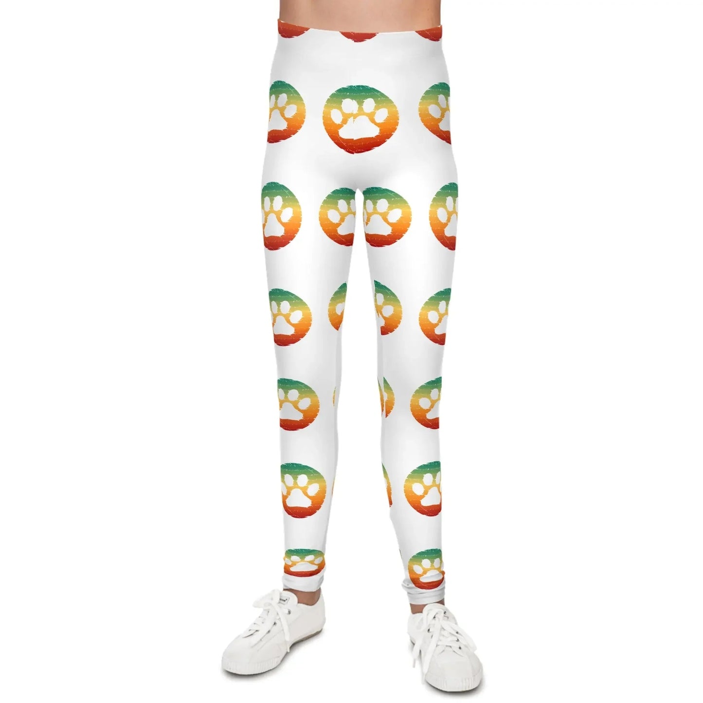 Colorful Paw Print Youth Leggings - Comfortable Activewear for Kids - FloofChonk