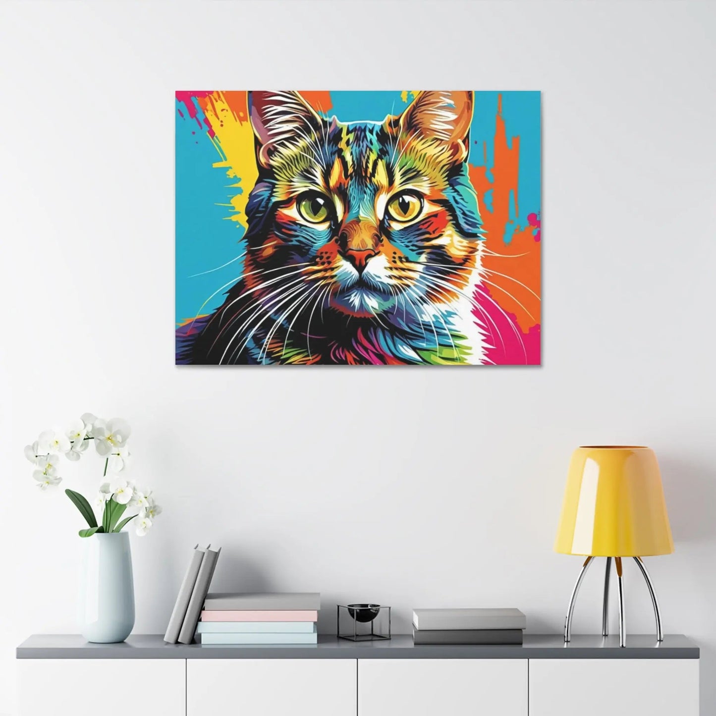 Colorful Pop Art Cat Canvas – Vibrant Stretched Wall Art - FloofChonk