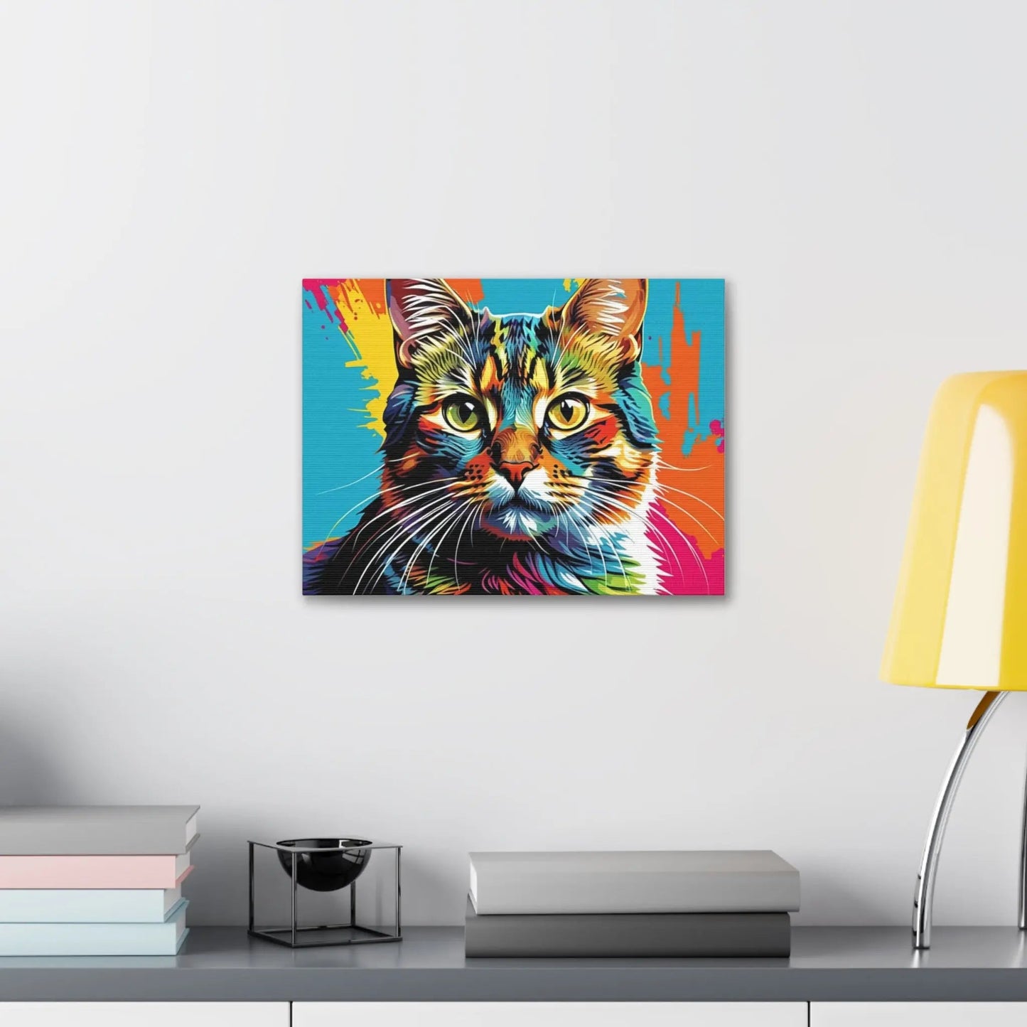 Colorful Pop Art Cat Canvas – Vibrant Stretched Wall Art - FloofChonk