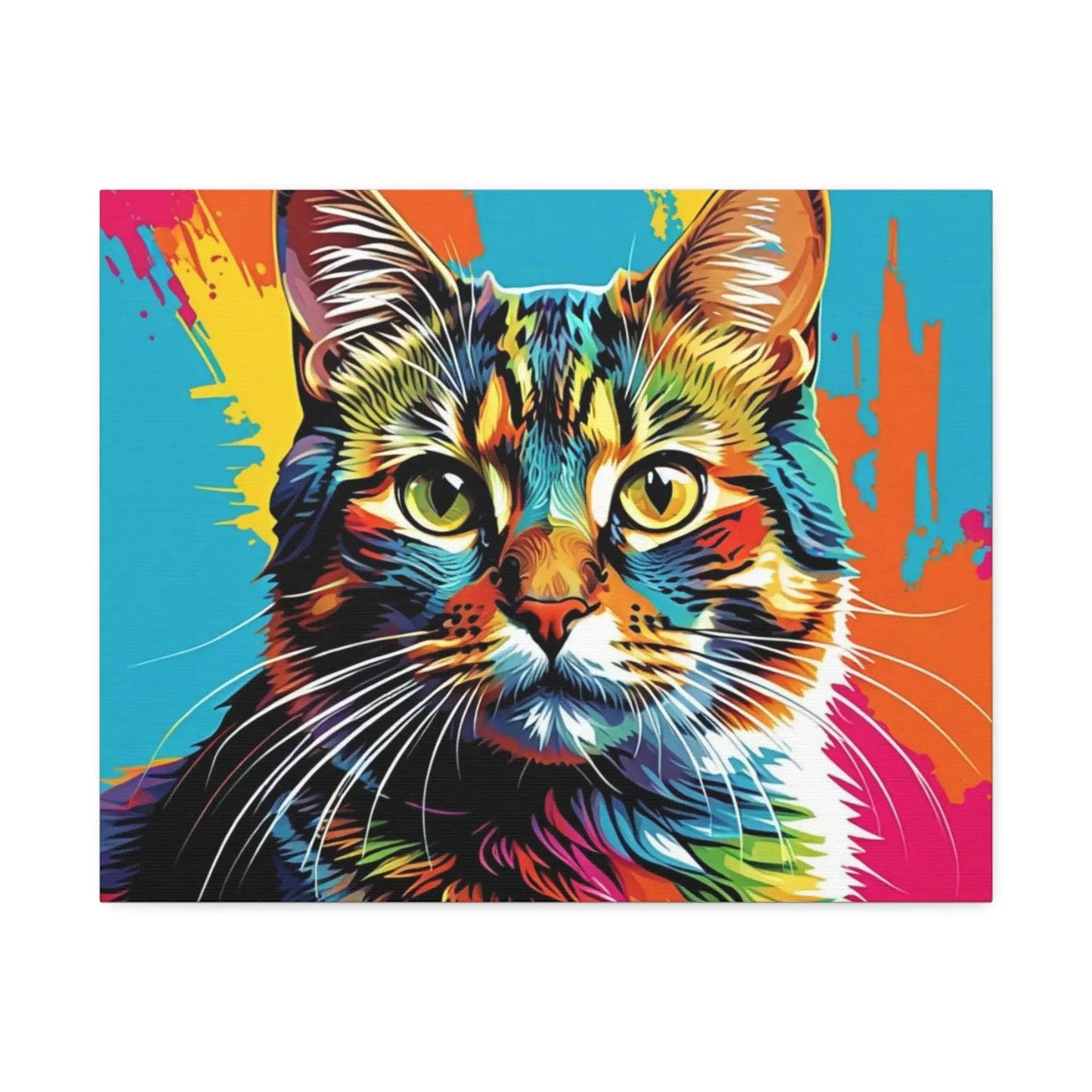 Colorful Pop Art Cat Canvas – Vibrant Stretched Wall Art - FloofChonk