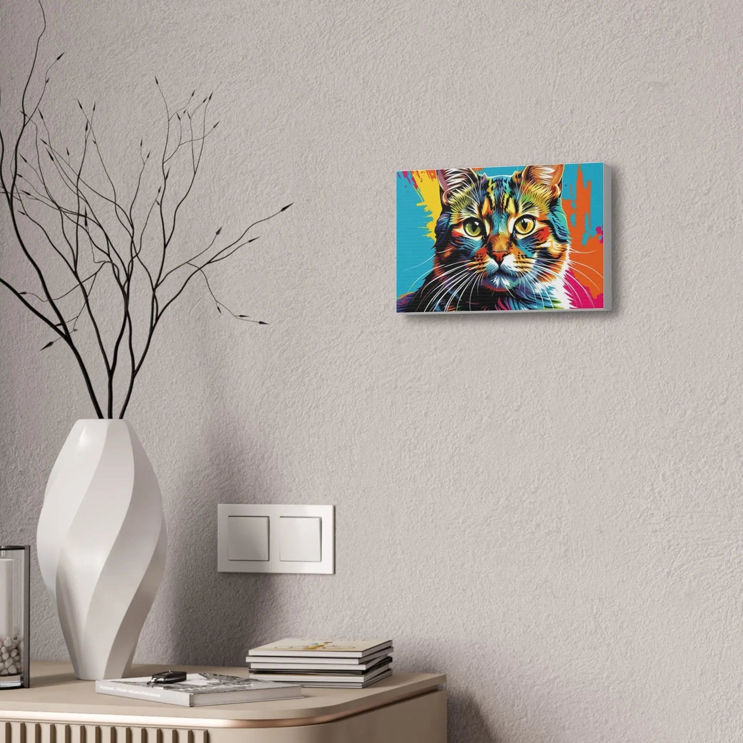 Colorful Pop Art Cat Canvas – Vibrant Stretched Wall Art - FloofChonk