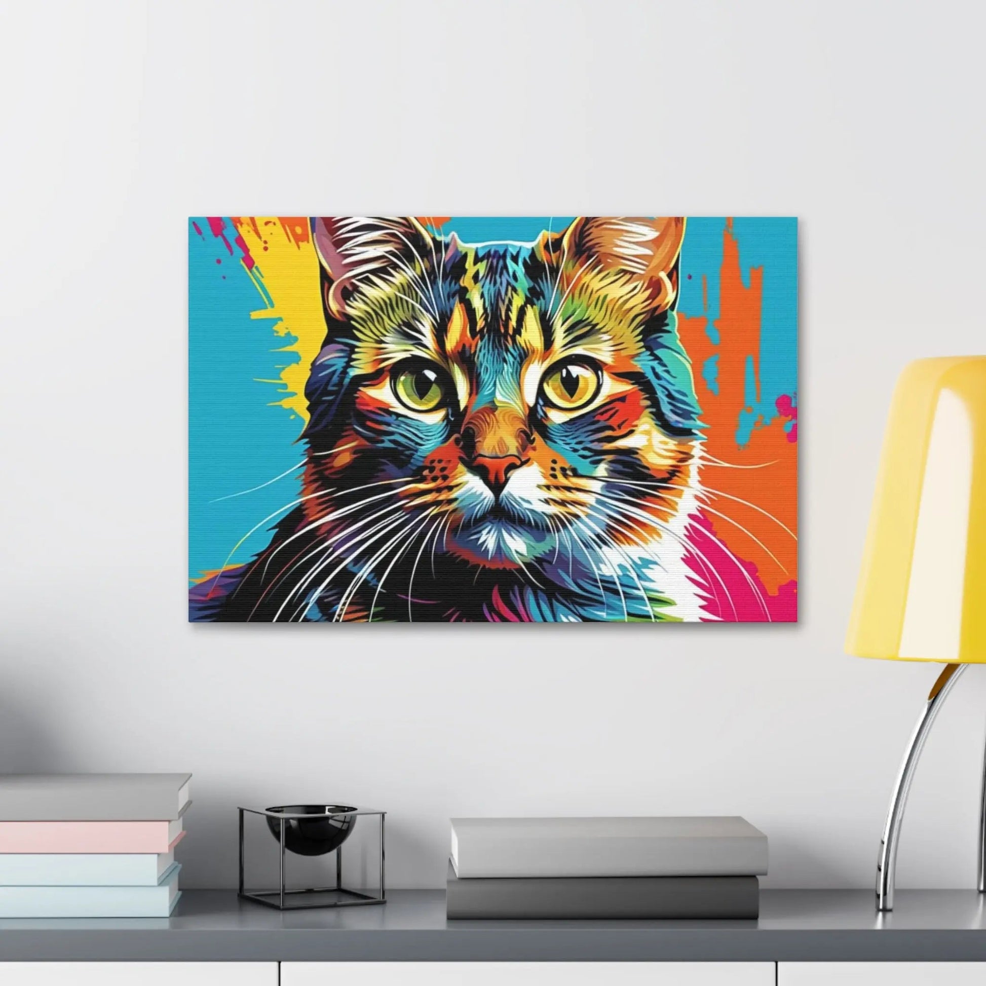Colorful Pop Art Cat Canvas – Vibrant Stretched Wall Art - FloofChonk