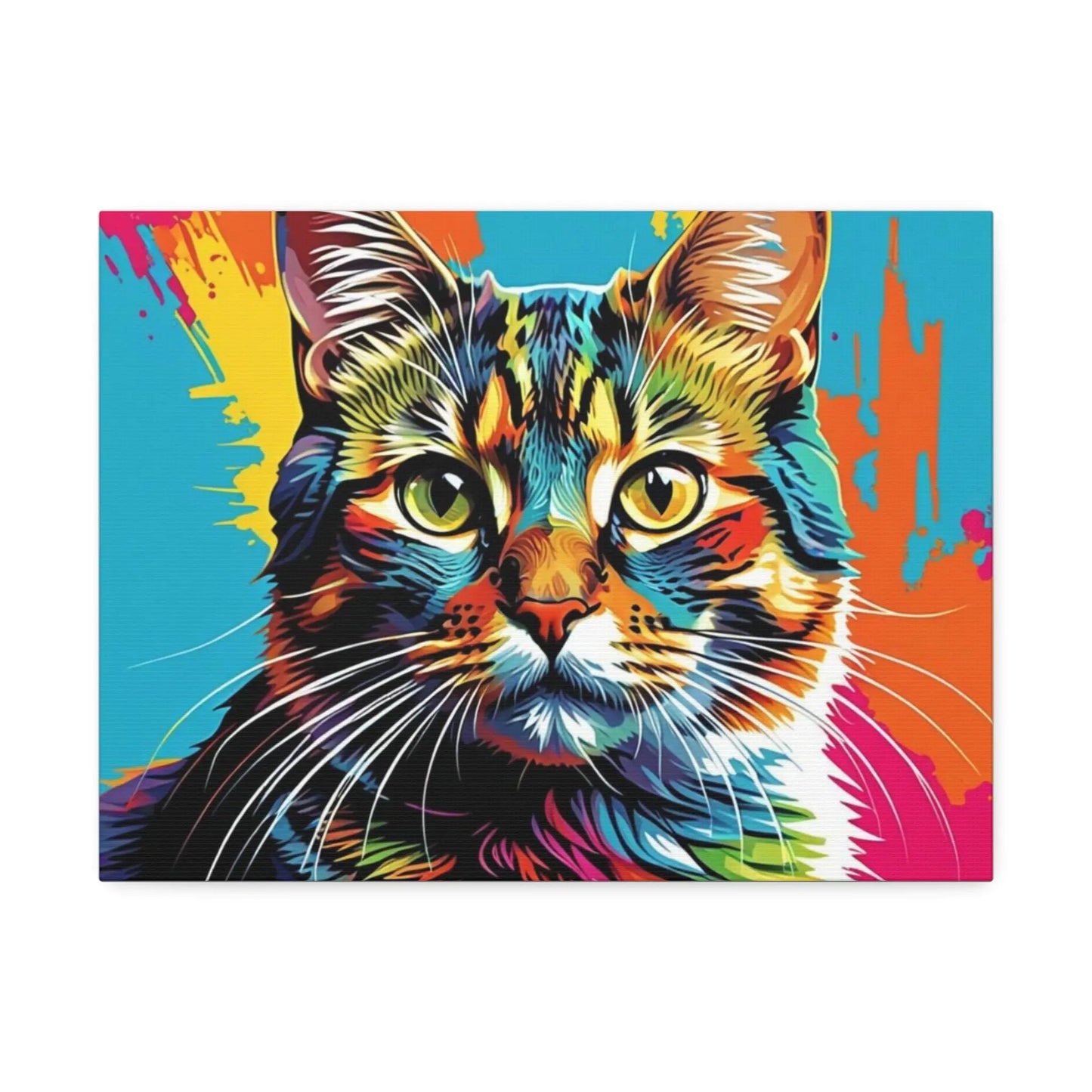 Colorful Pop Art Cat Canvas – Vibrant Stretched Wall Art - FloofChonk
