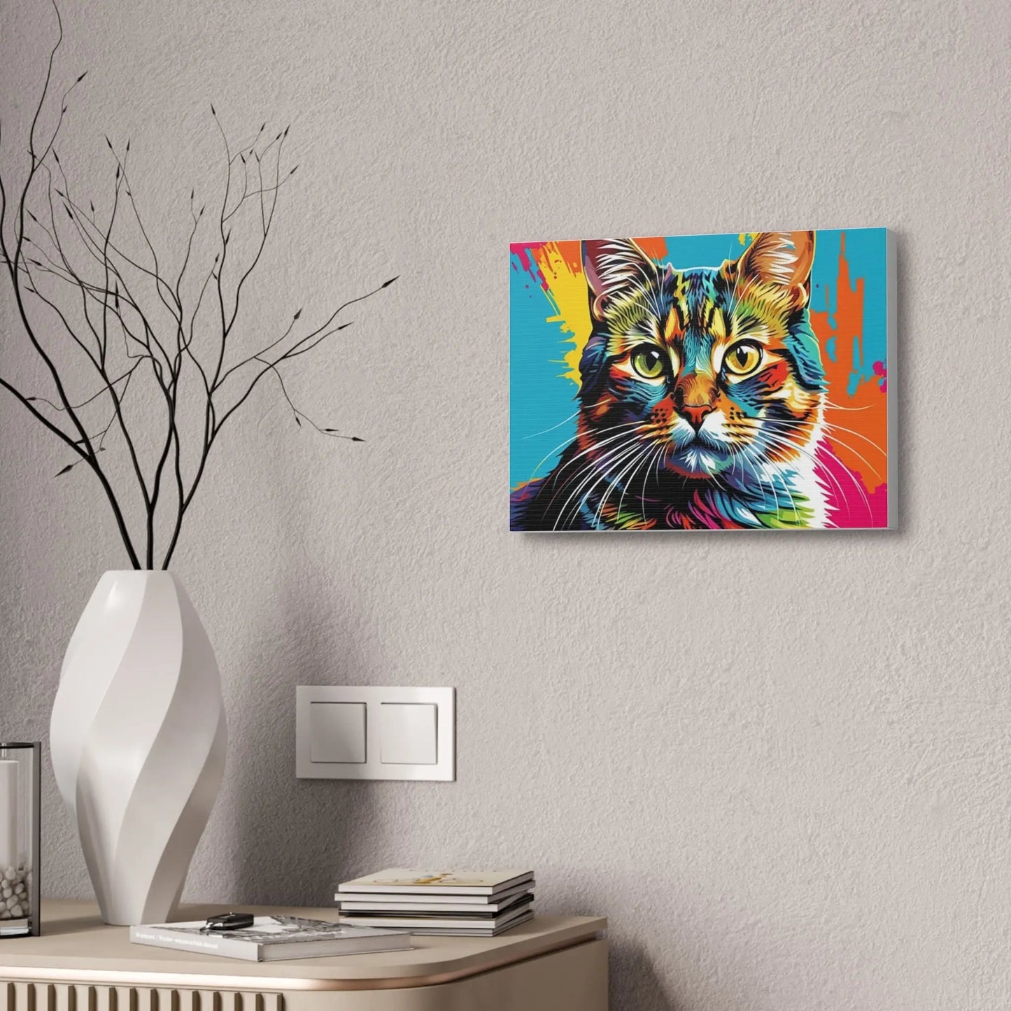 Colorful Pop Art Cat Canvas – Vibrant Stretched Wall Art - FloofChonk