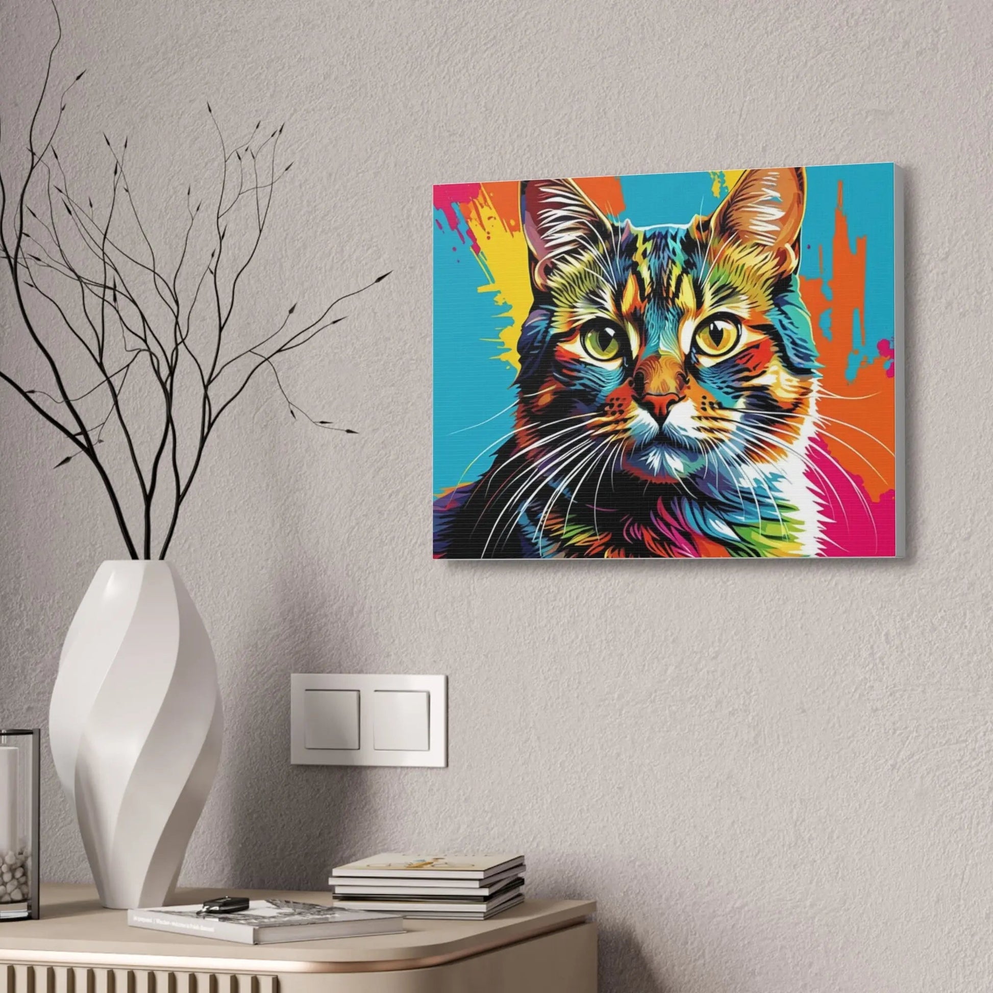 Colorful Pop Art Cat Canvas – Vibrant Stretched Wall Art - FloofChonk