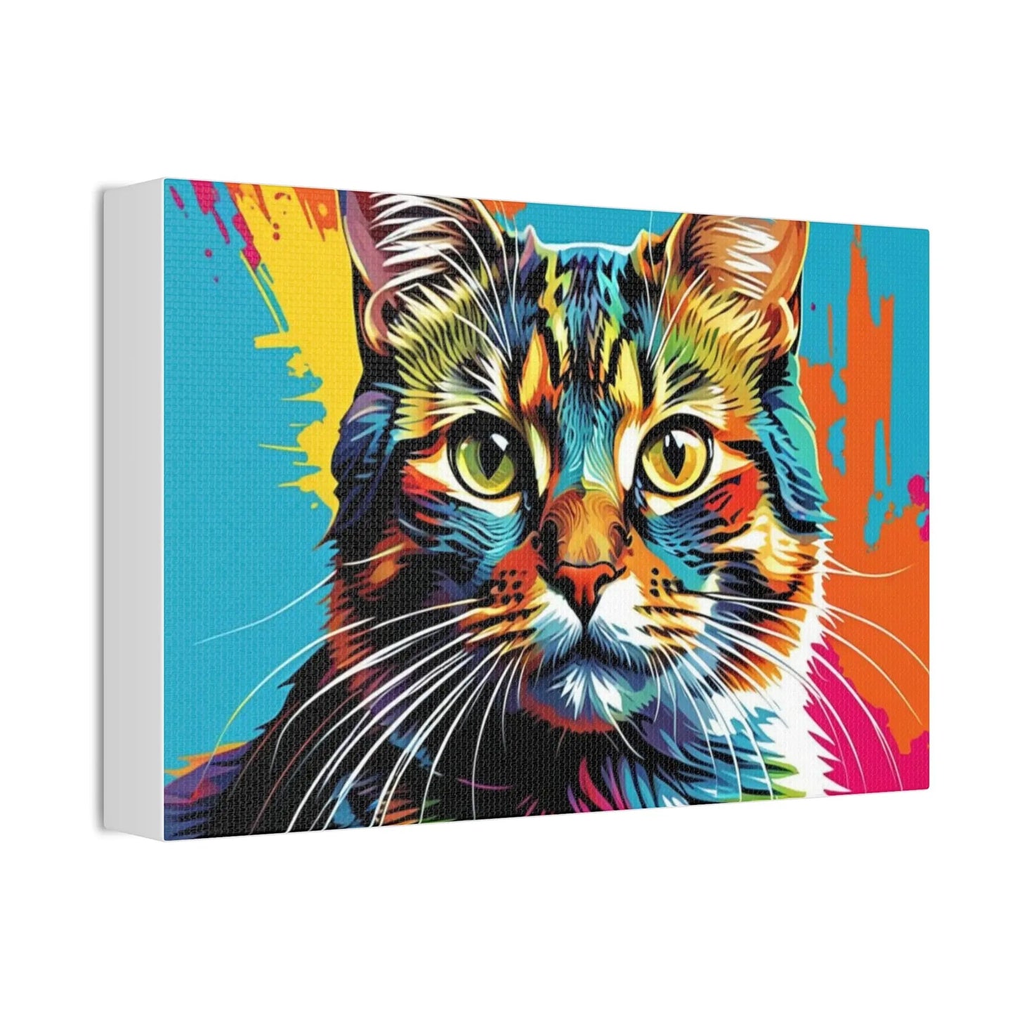 Colorful Pop Art Cat Canvas – Vibrant Stretched Wall Art - FloofChonk