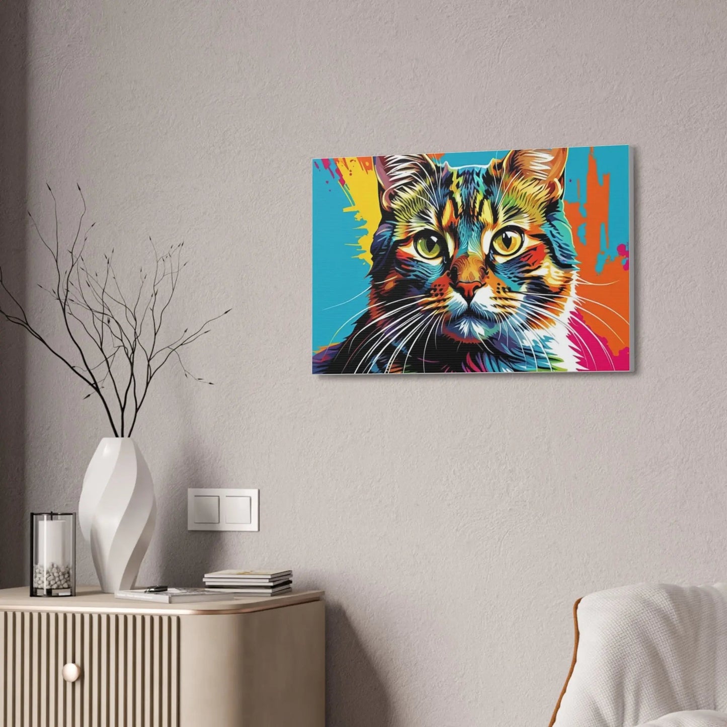 Colorful Pop Art Cat Canvas – Vibrant Stretched Wall Art - FloofChonk