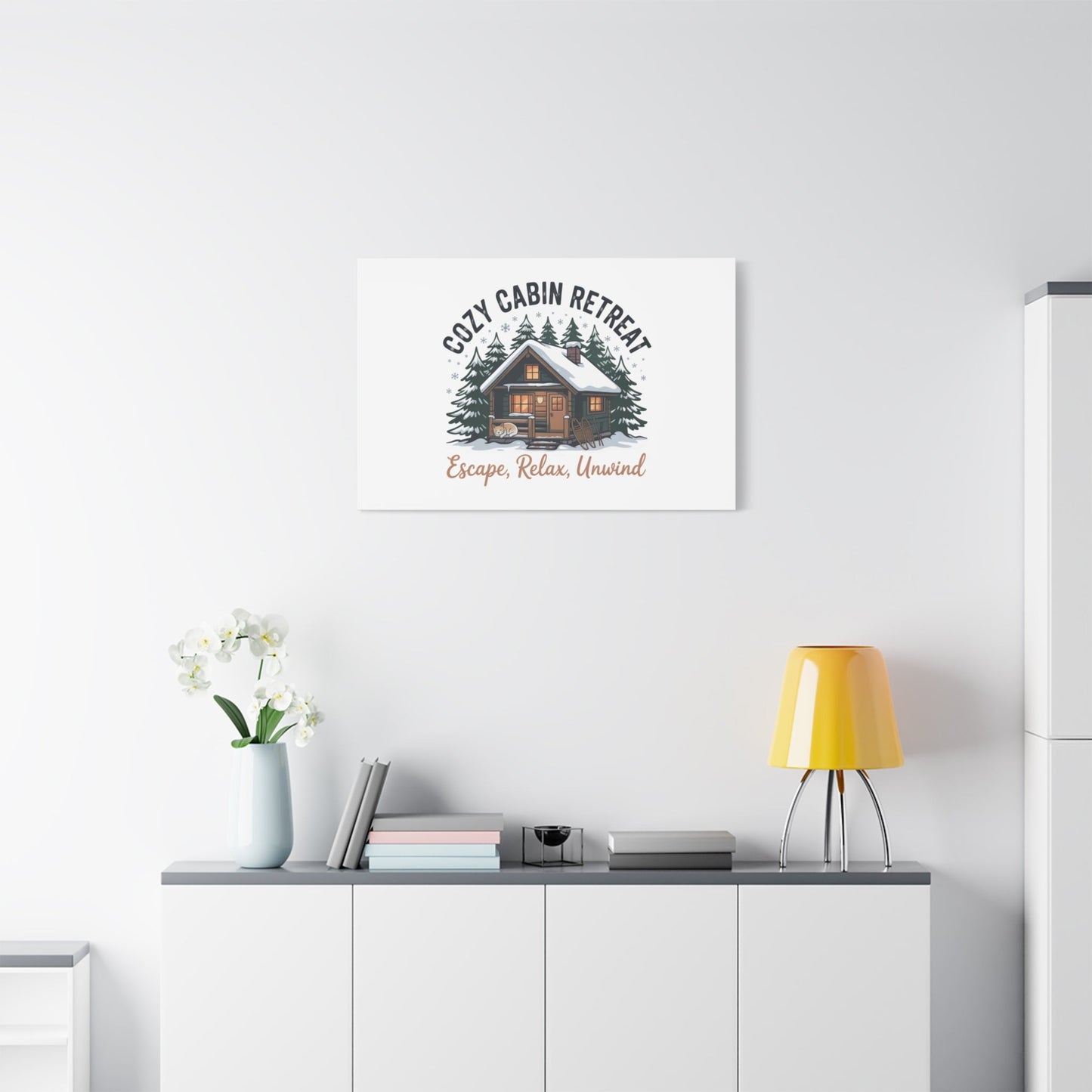 Cozy Cabin Retreat Log Cabin Art Print | Matte Canvas Stretched, 1.25" - FloofChonk