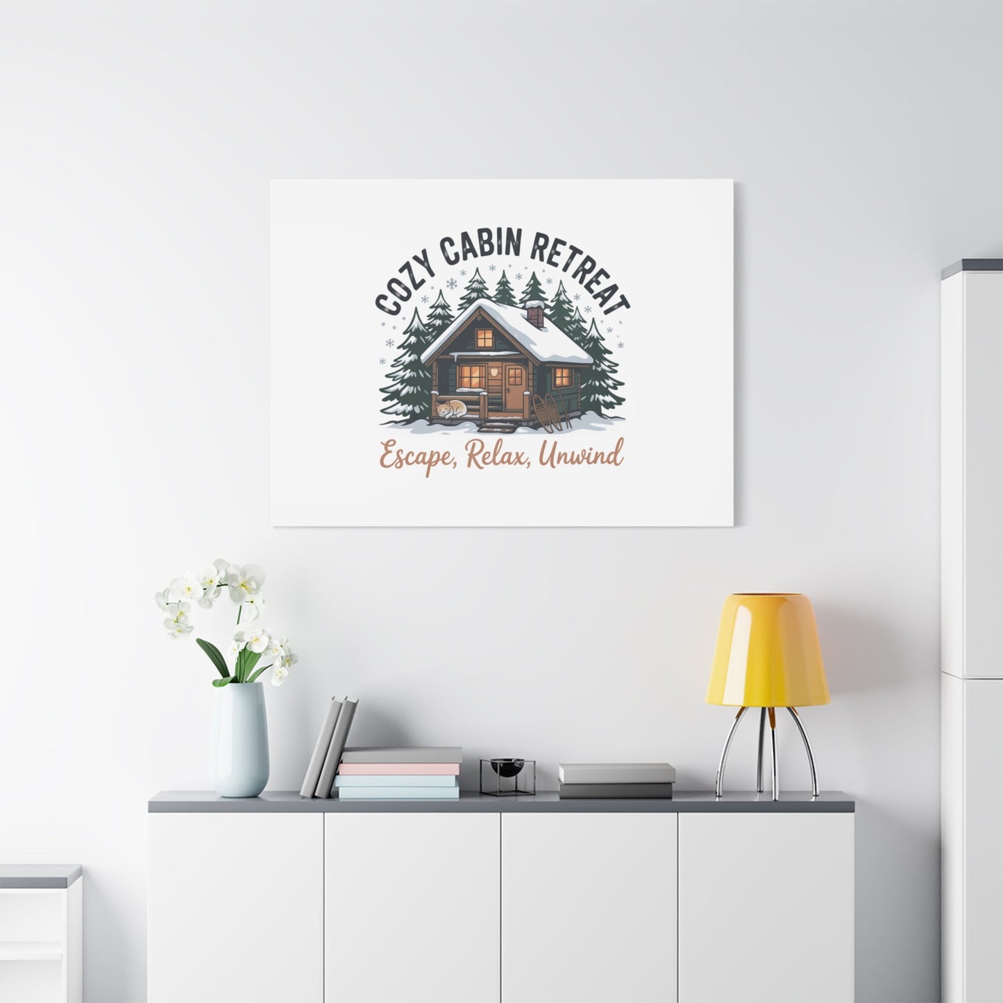 Cozy Cabin Retreat Log Cabin Art Print | Matte Canvas Stretched, 1.25" - FloofChonk