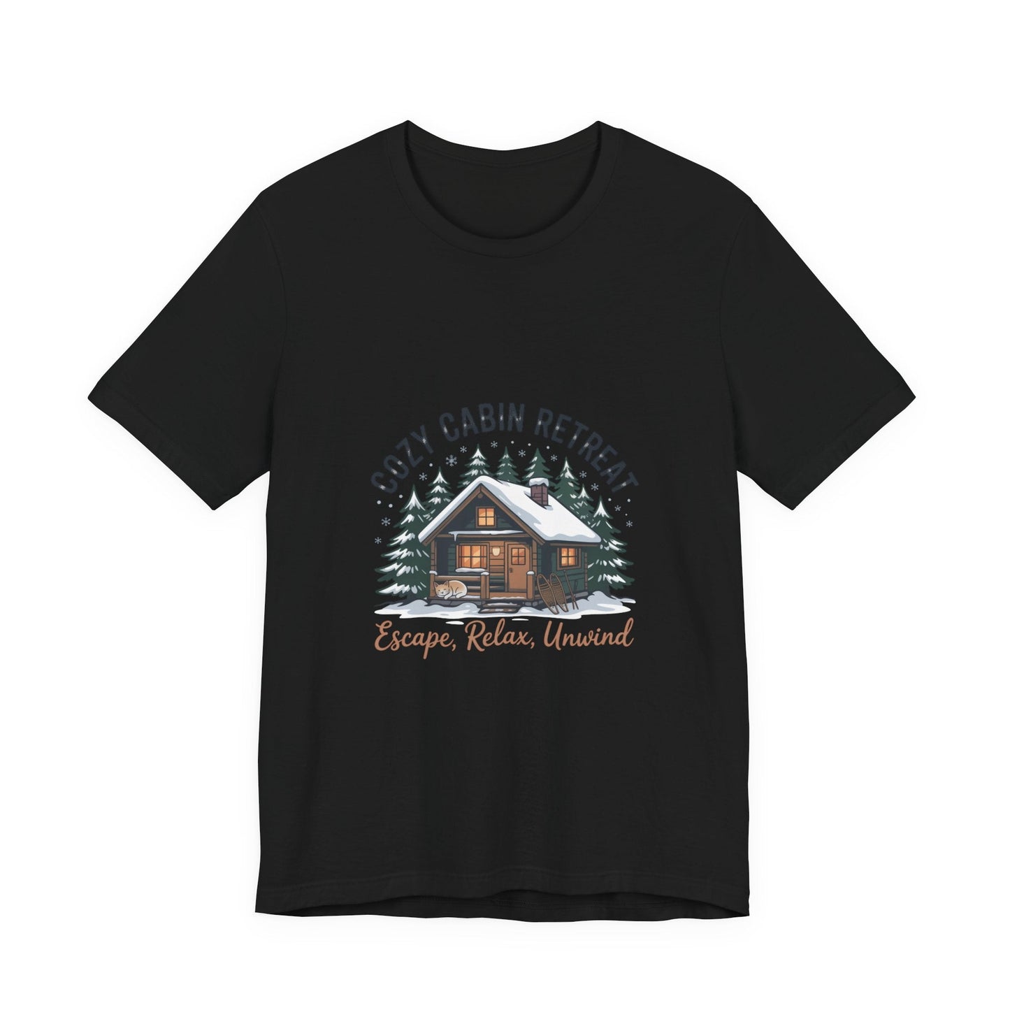 Cozy Cabin Retreat Tee | cabin vibes shirt, mountain silhouette design - FloofChonk