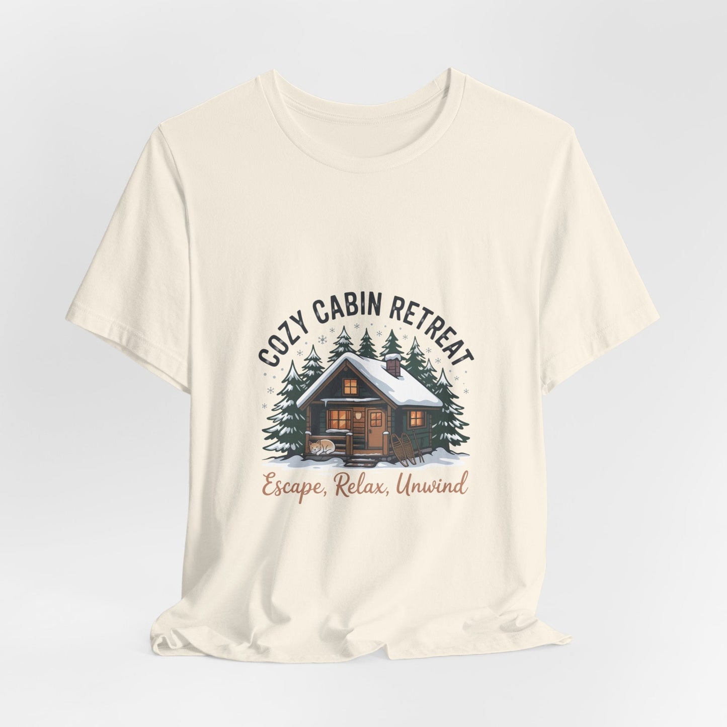 Cozy Cabin Retreat Tee | cabin vibes shirt, mountain silhouette design - FloofChonk