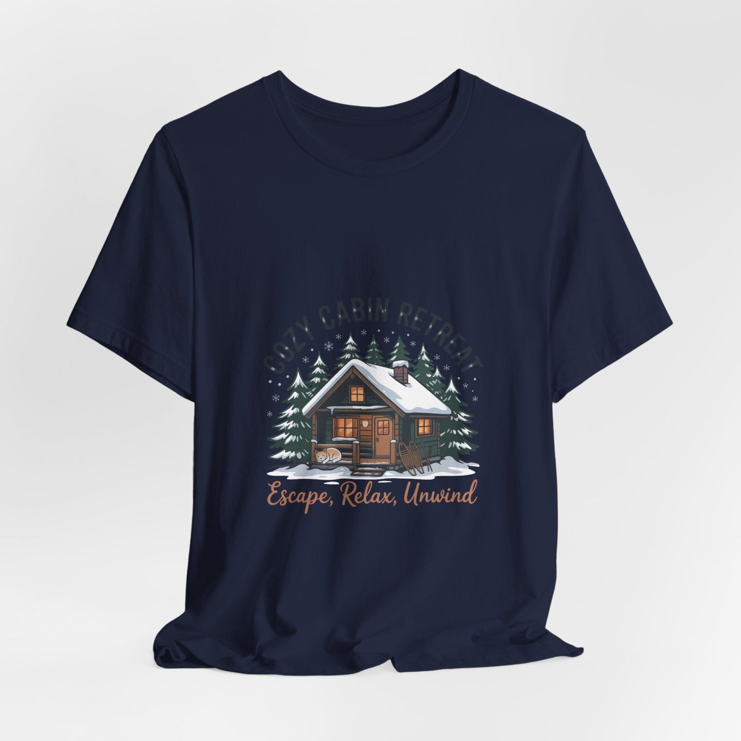 Cozy Cabin Retreat Tee | cabin vibes shirt, mountain silhouette design - FloofChonk
