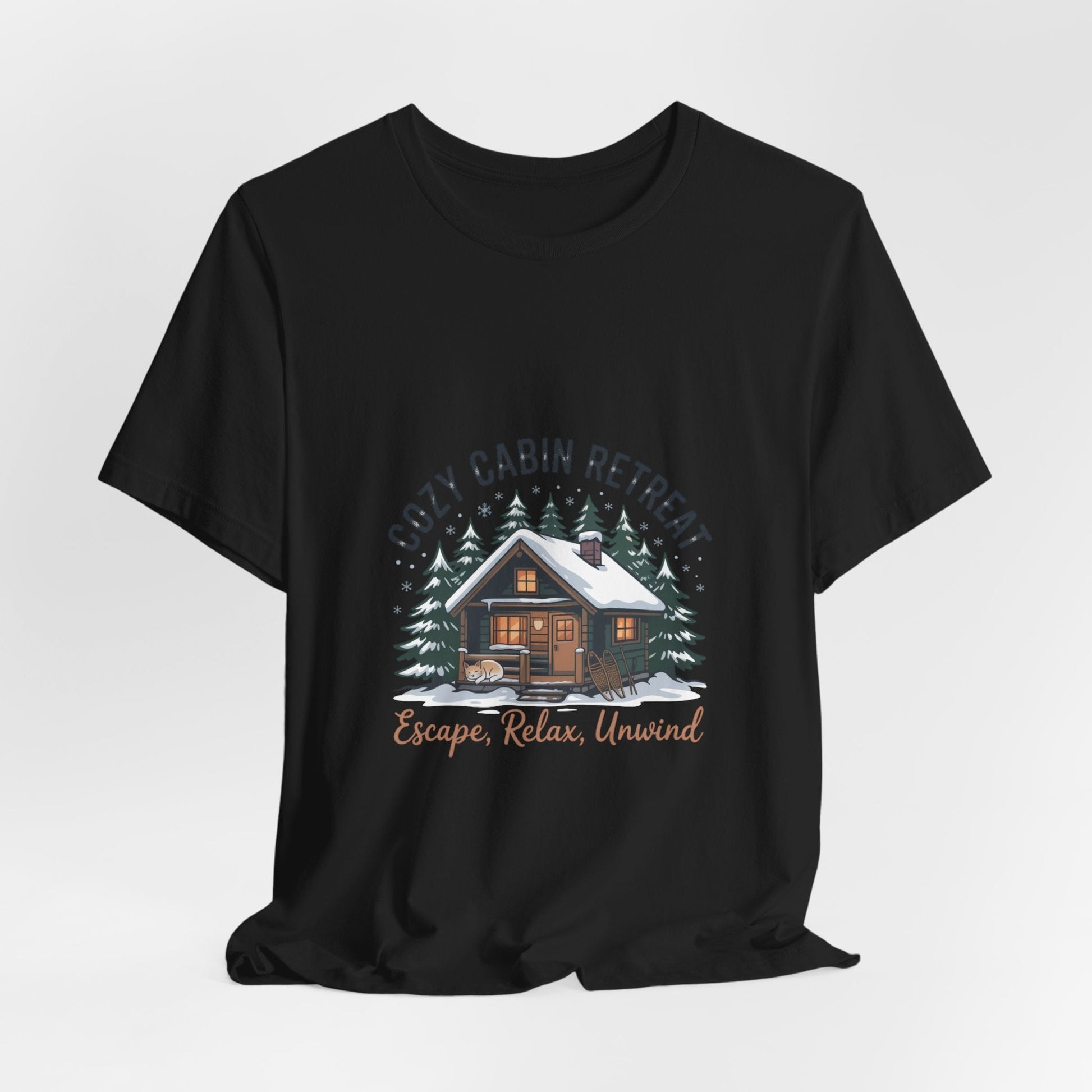 Cozy Cabin Retreat Tee | cabin vibes shirt, mountain silhouette design - FloofChonk