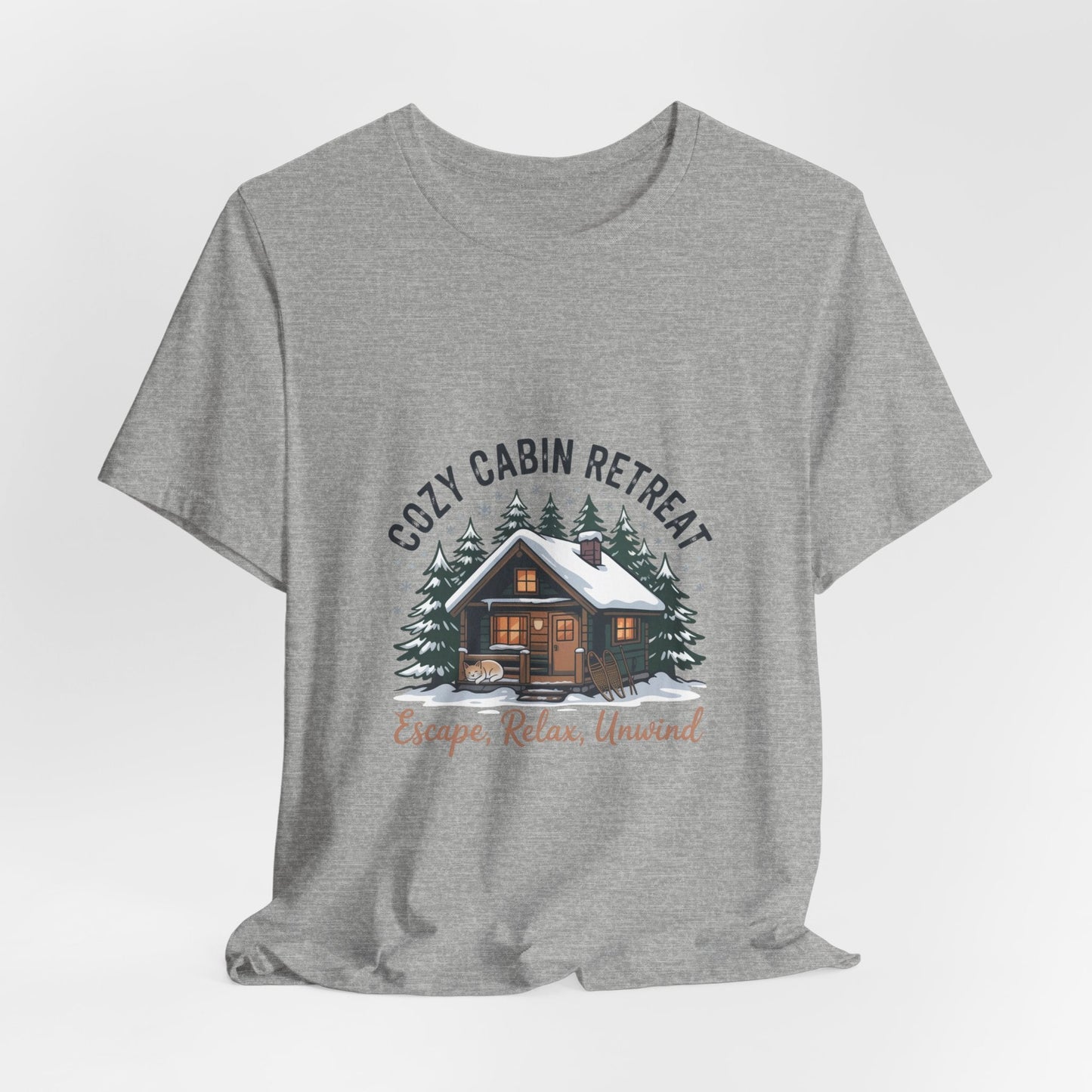 Cozy Cabin Retreat Tee | cabin vibes shirt, mountain silhouette design - FloofChonk
