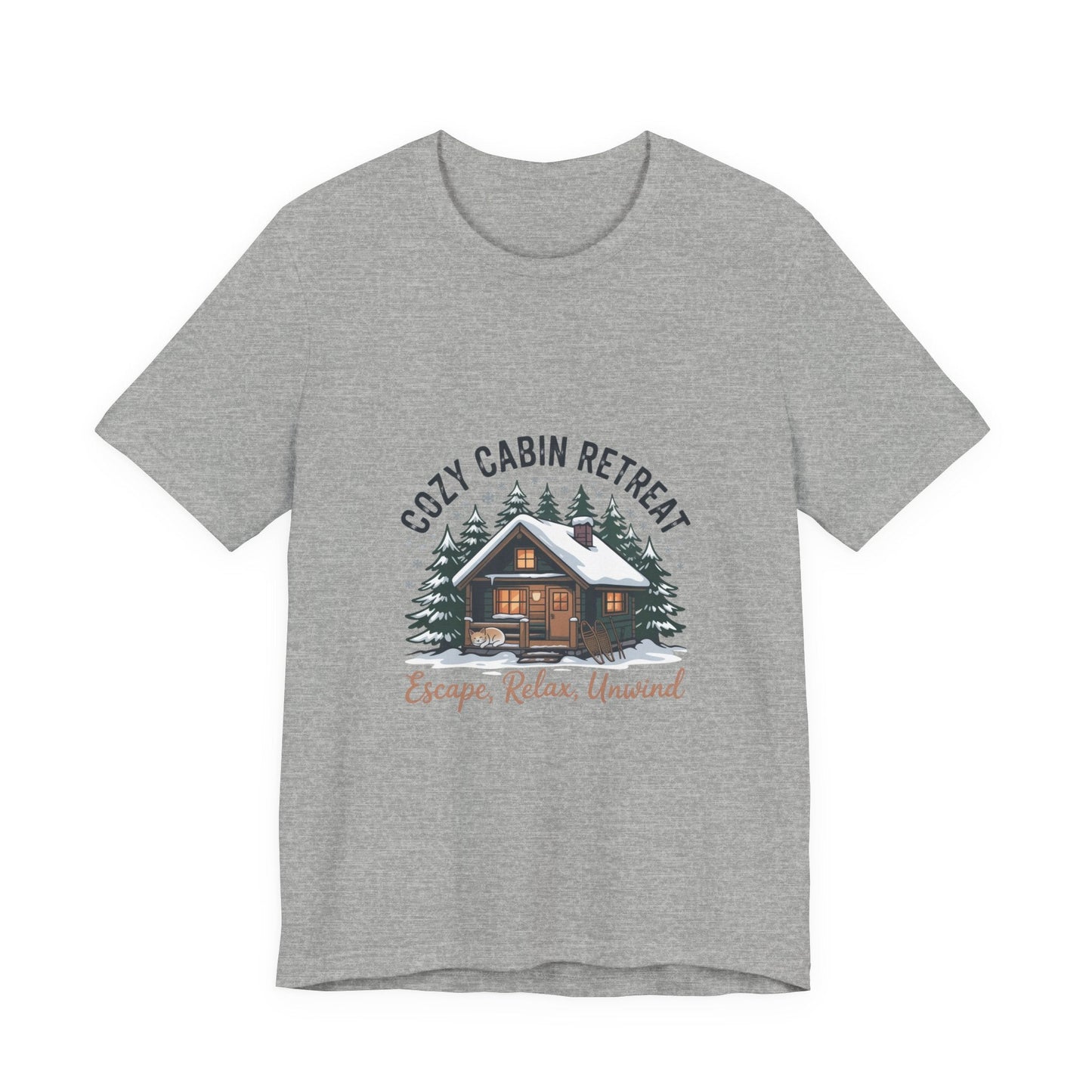 Cozy Cabin Retreat Tee | cabin vibes shirt, mountain silhouette design - FloofChonk
