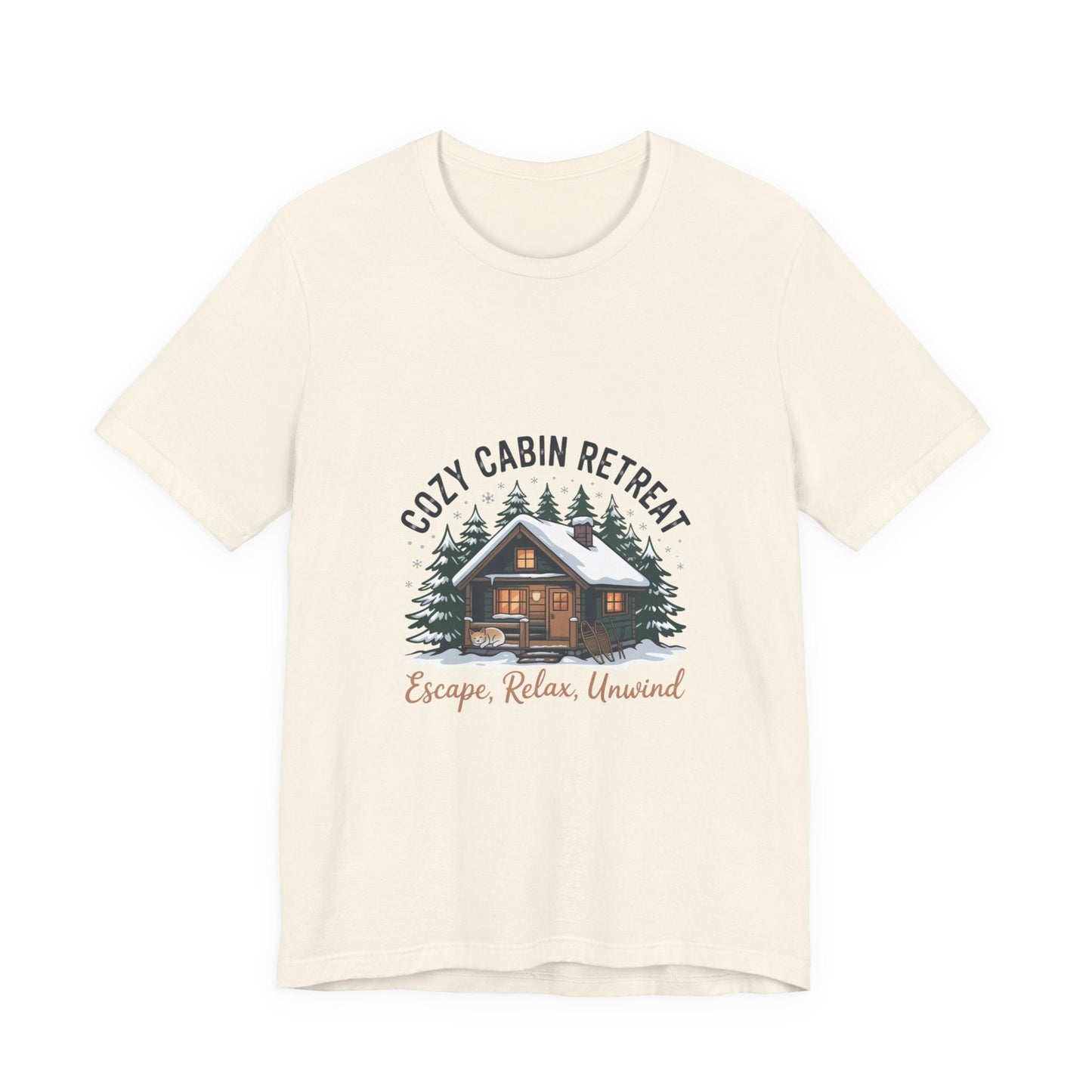 Cozy Cabin Retreat Tee | cabin vibes shirt, mountain silhouette design - FloofChonk
