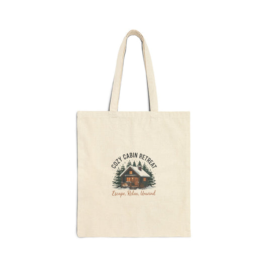 Cozy Cabin Retreat Tote, mountain silhouette design | cozy lodge aesthetic - FloofChonk