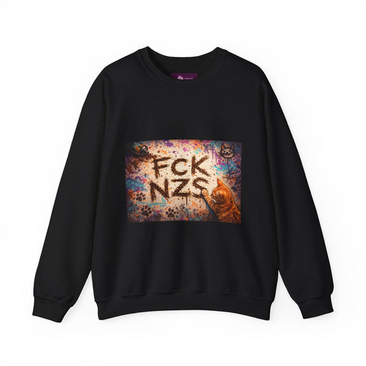 Crewneck Sweatshirt — 'FCK NZS' Graffiti Protest Design - FloofChonk