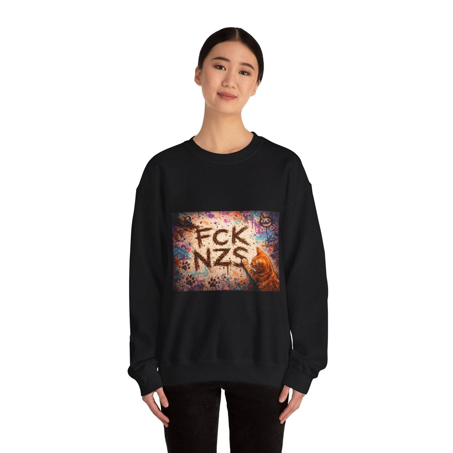 Crewneck Sweatshirt — 'FCK NZS' Graffiti Protest Design - FloofChonk