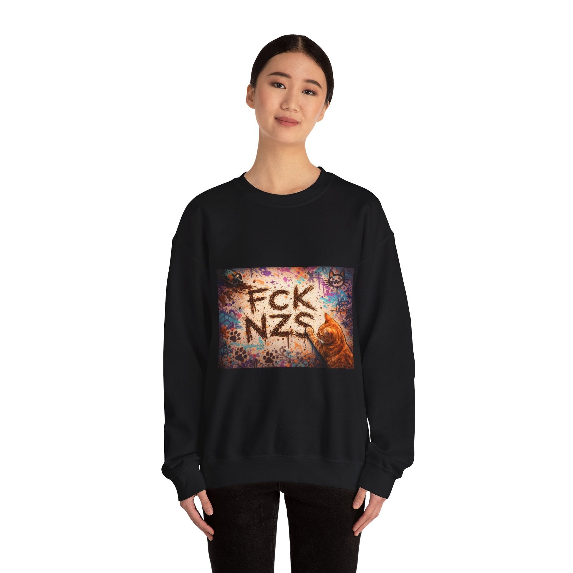 Crewneck Sweatshirt — 'FCK NZS' Graffiti Protest Design - FloofChonk