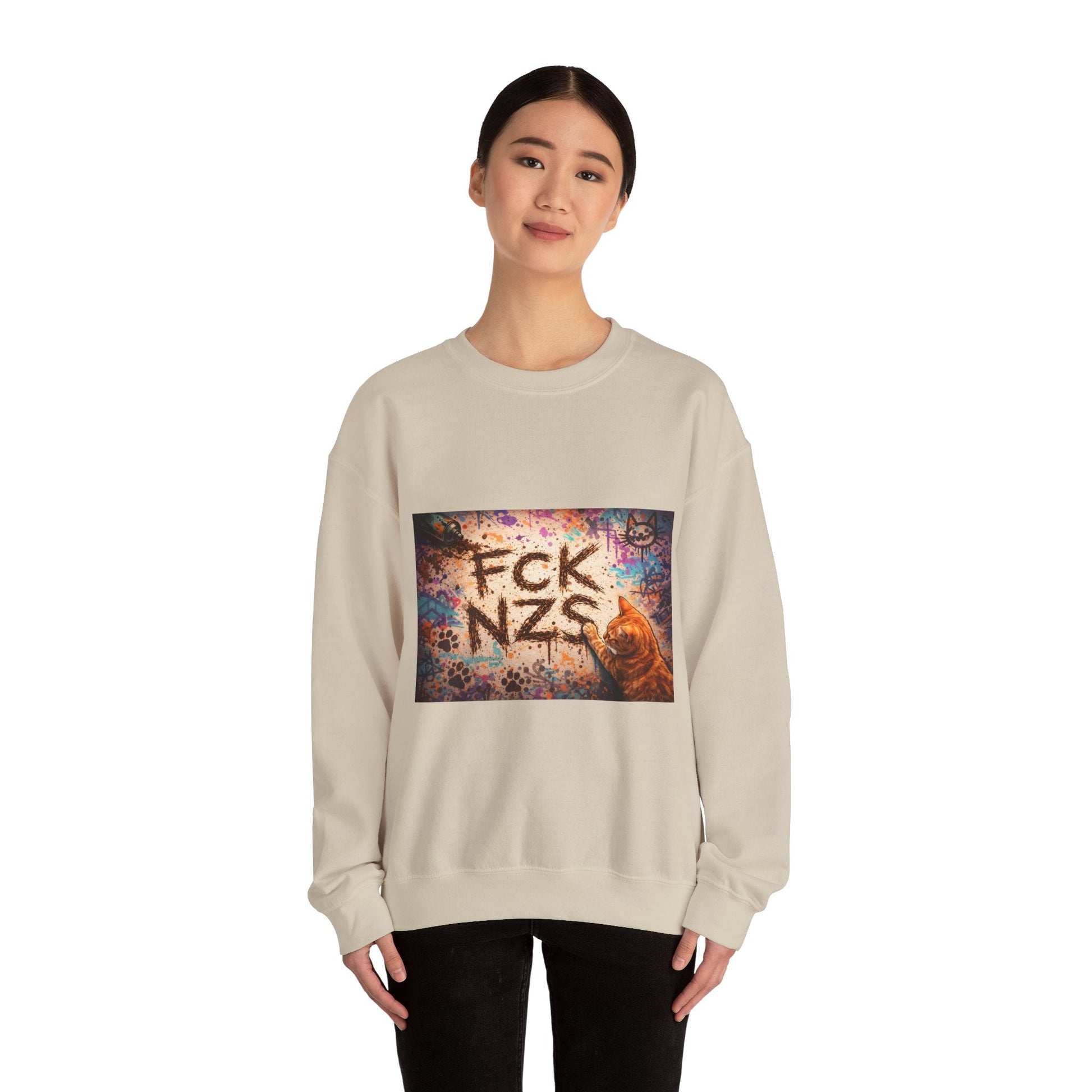 Crewneck Sweatshirt — 'FCK NZS' Graffiti Protest Design - FloofChonk
