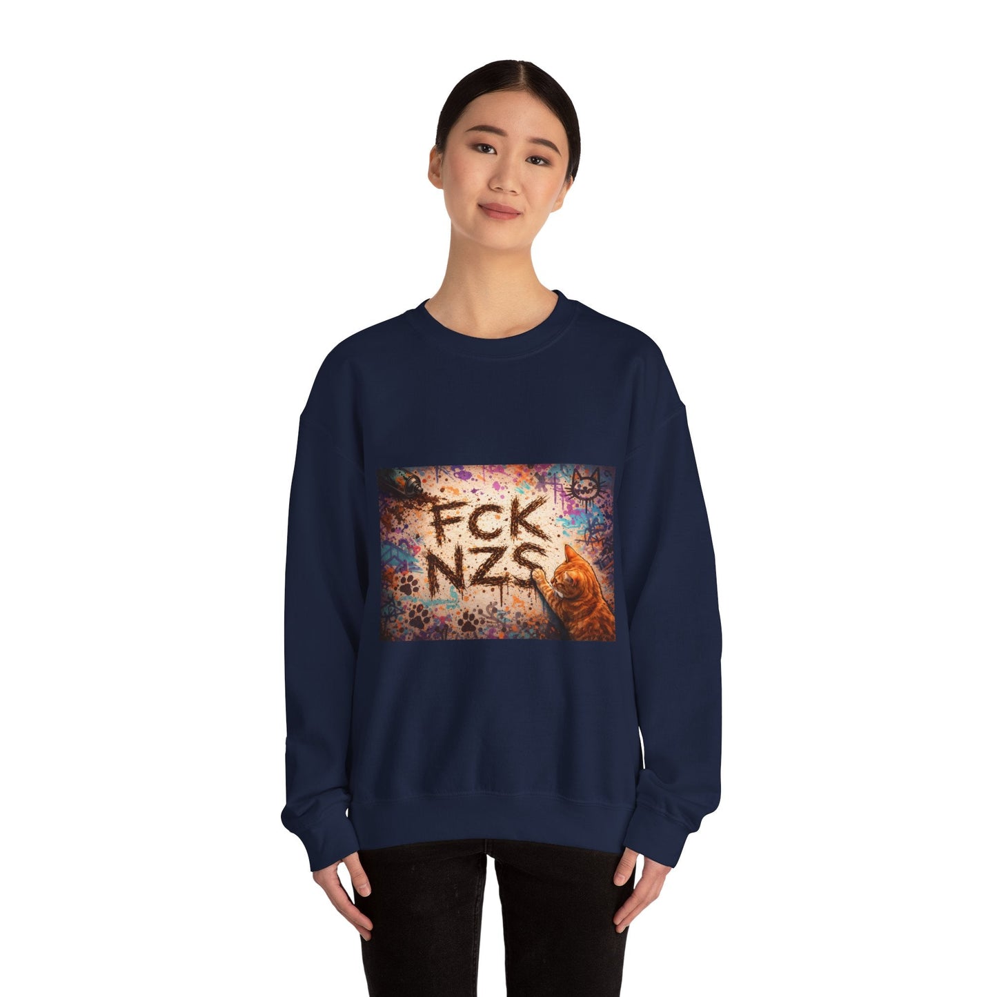 Crewneck Sweatshirt — 'FCK NZS' Graffiti Protest Design - FloofChonk