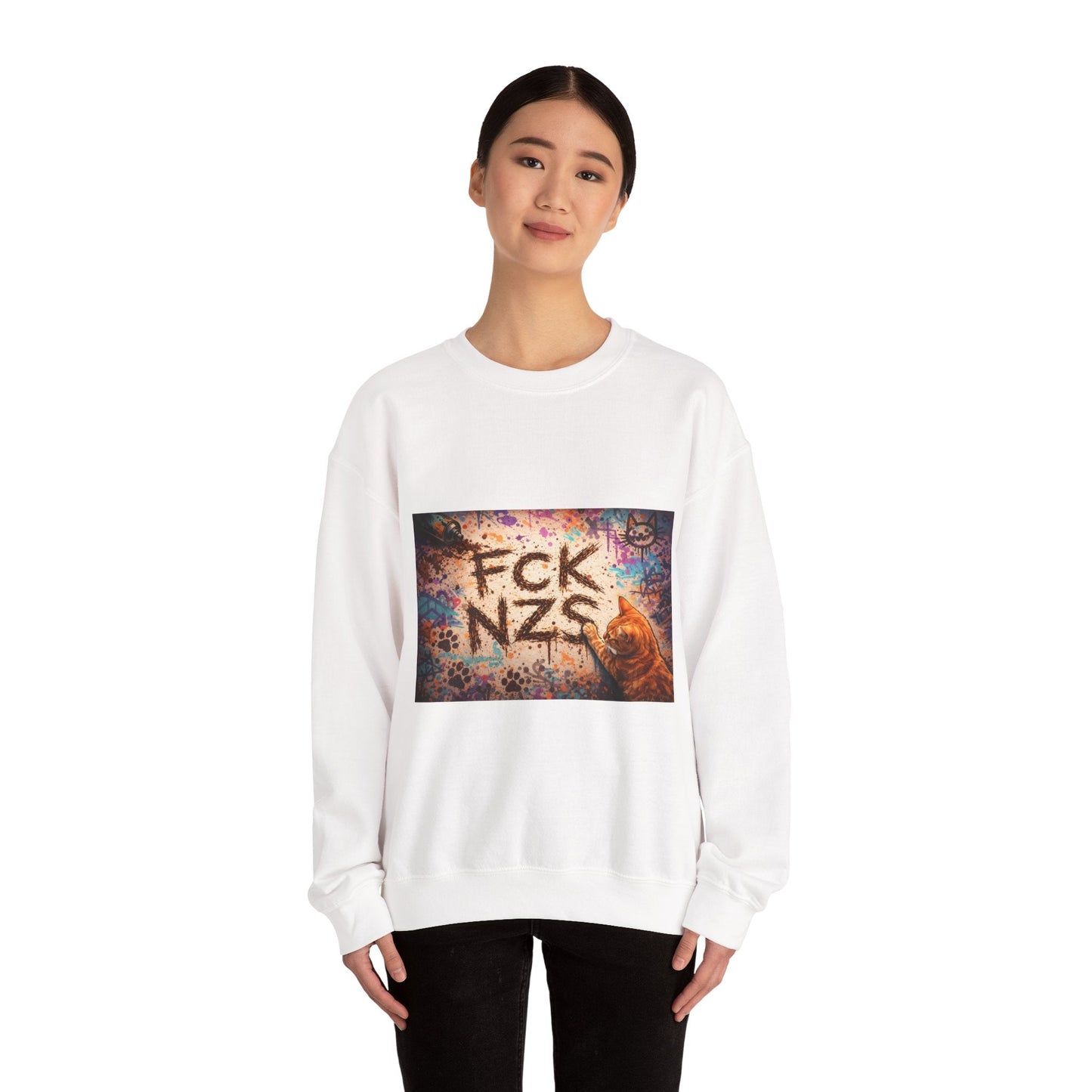 Crewneck Sweatshirt — 'FCK NZS' Graffiti Protest Design - FloofChonk