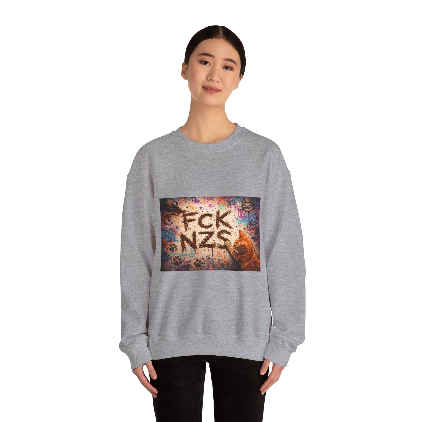 Crewneck Sweatshirt — 'FCK NZS' Graffiti Protest Design - FloofChonk
