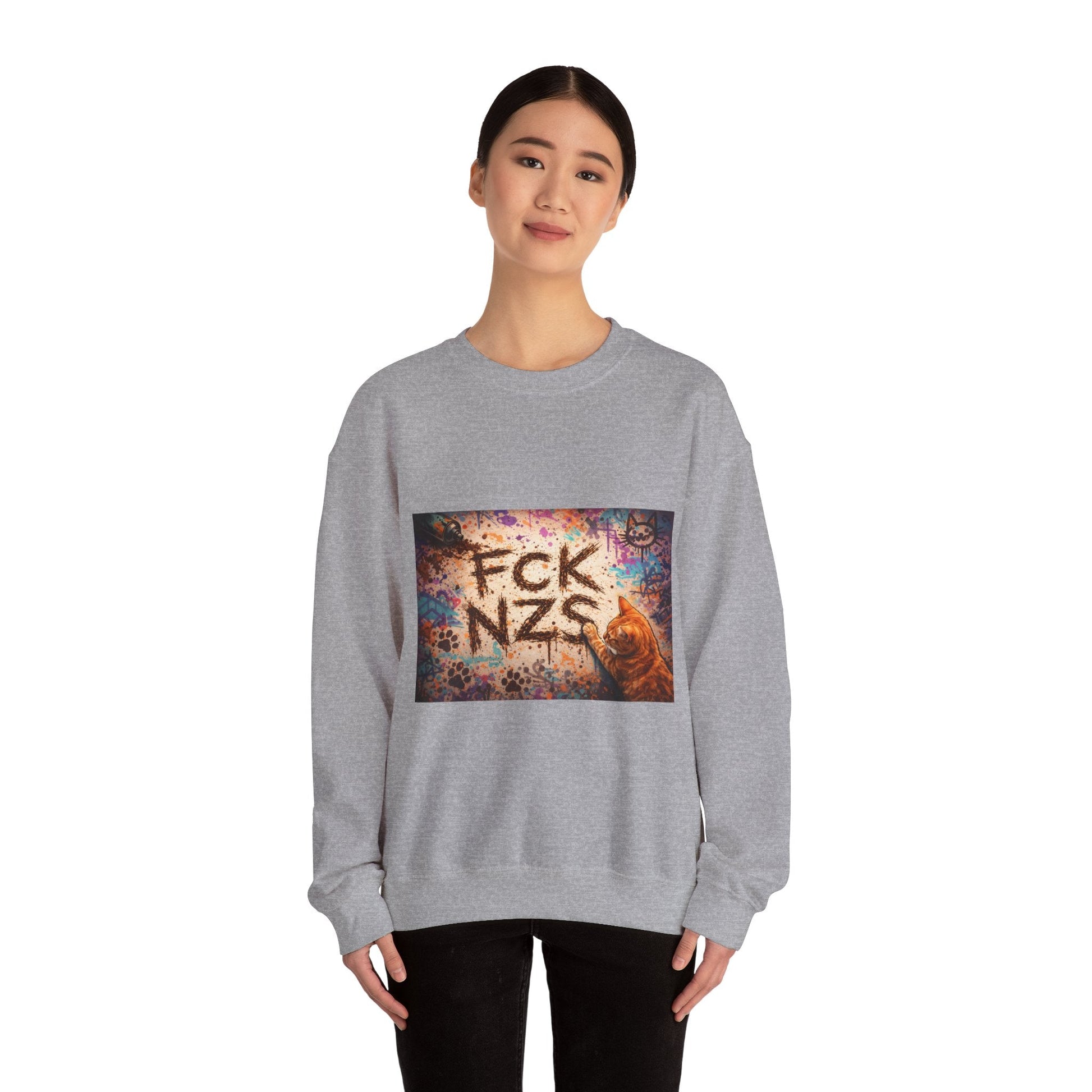 Crewneck Sweatshirt — 'FCK NZS' Graffiti Protest Design - FloofChonk