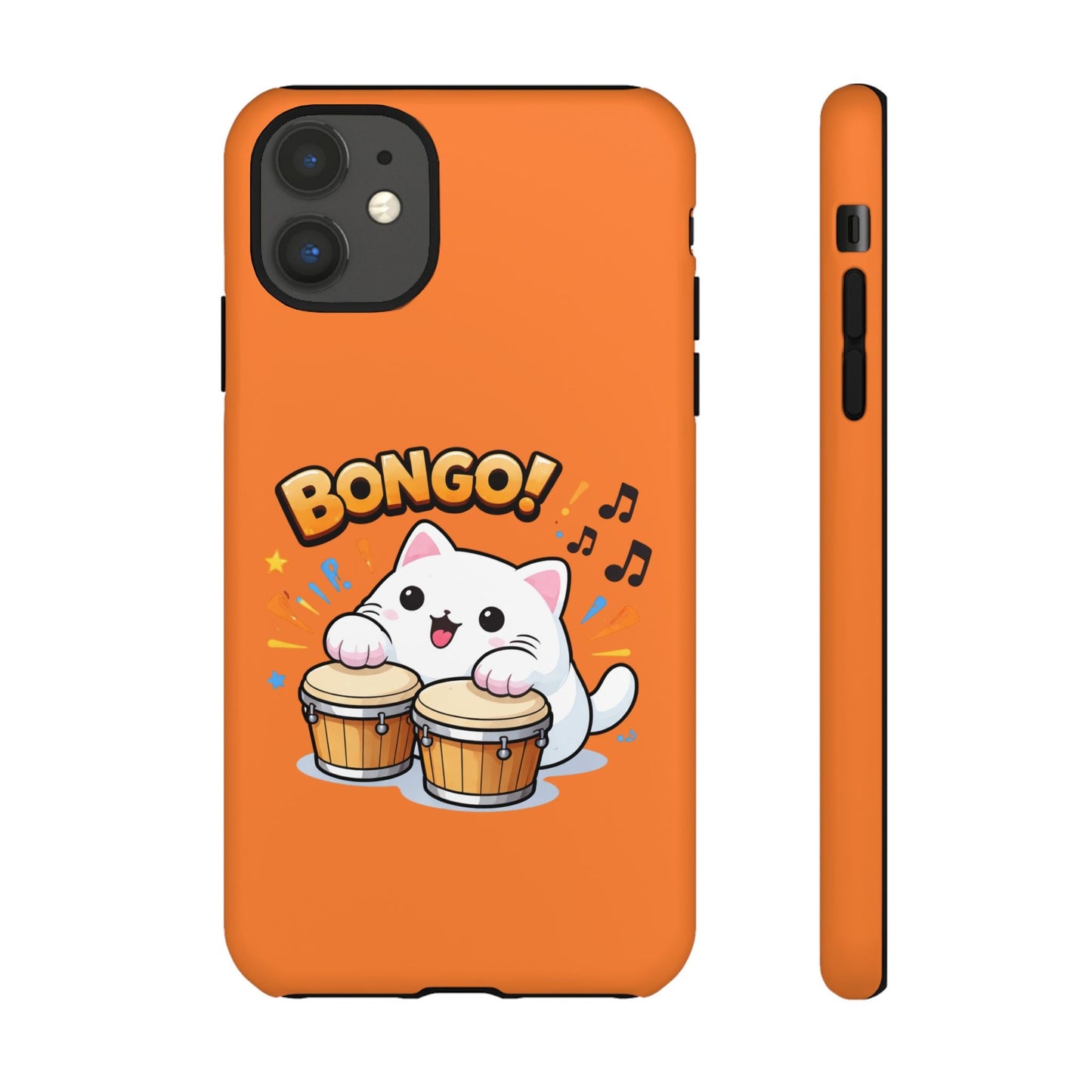 Cute Bongo Cat Phone Case — Orange Protective Tough Case with Drumming Cat Design - FloofChonk