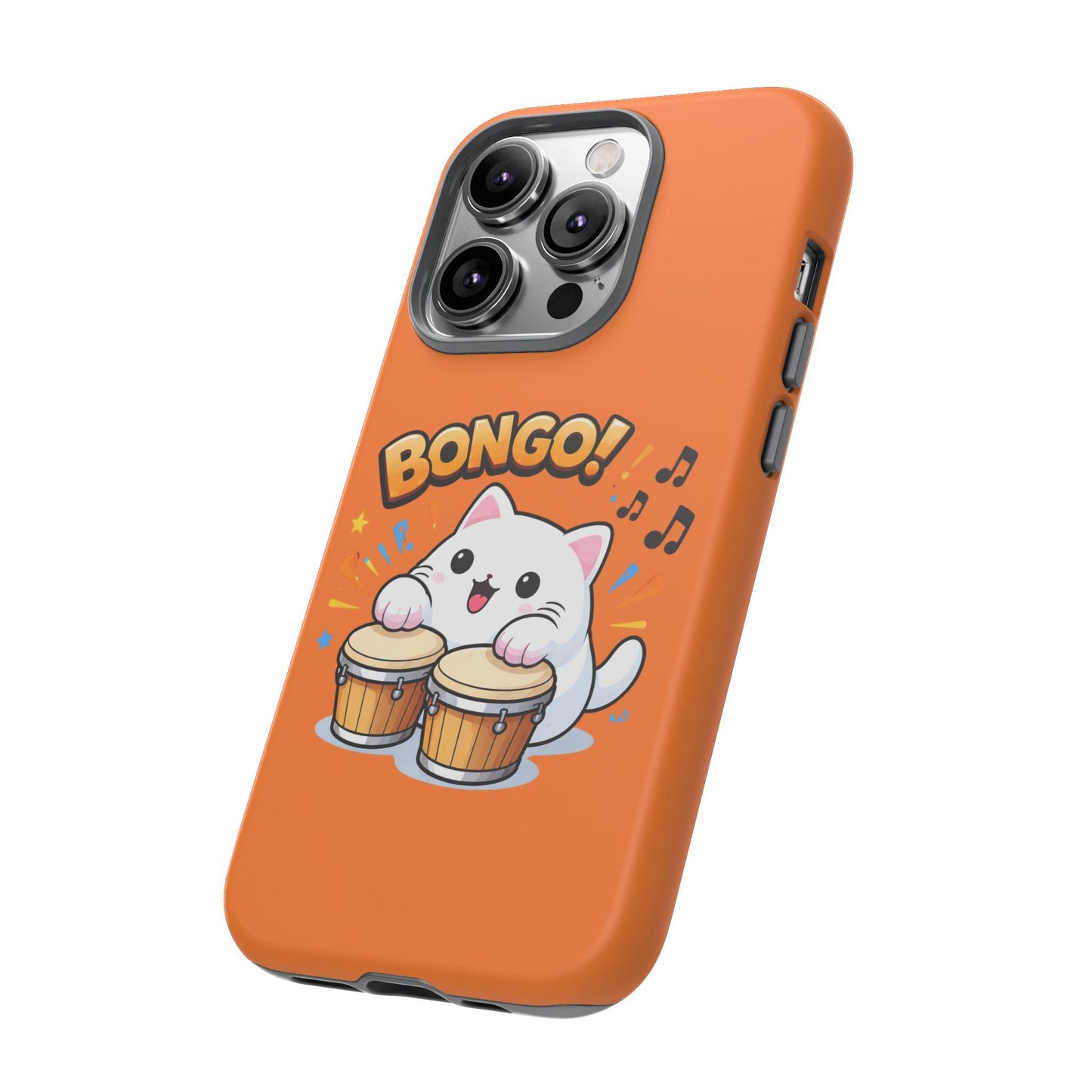 Cute Bongo Cat Phone Case — Orange Protective Tough Case with Drumming Cat Design - FloofChonk
