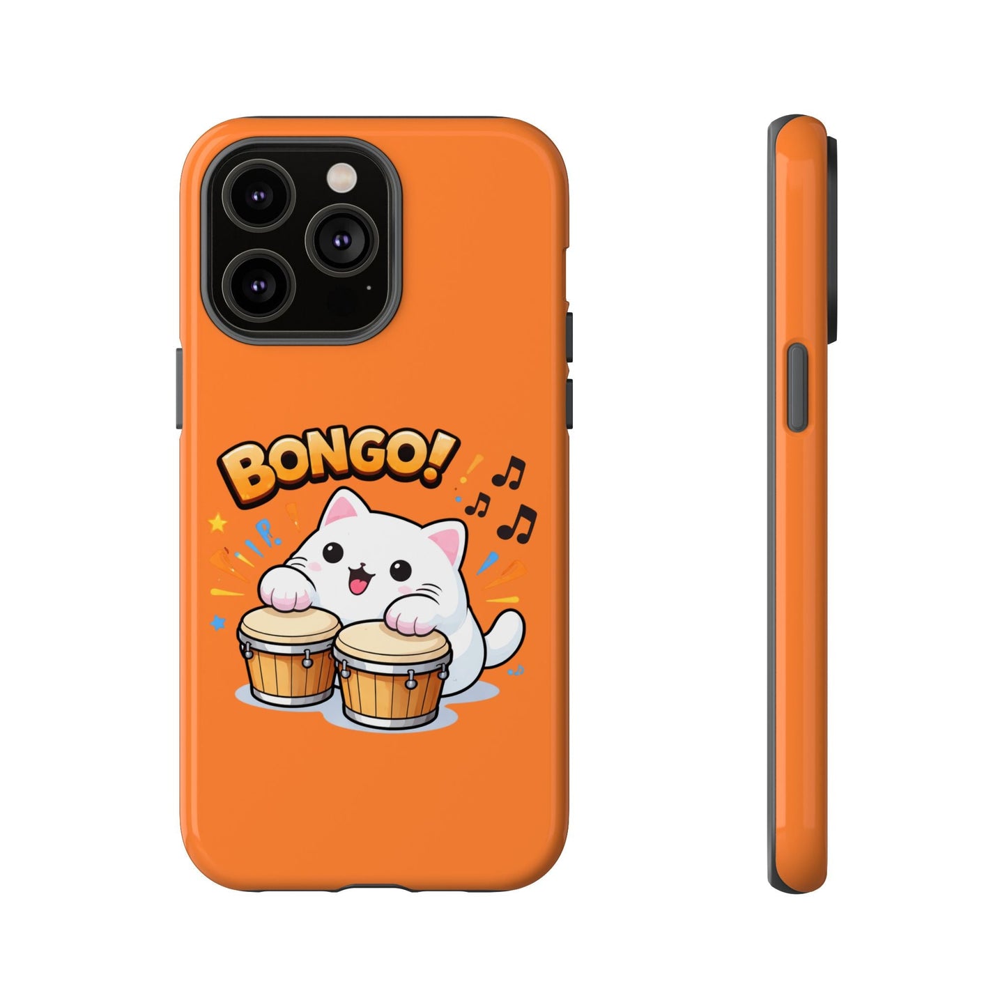 Cute Bongo Cat Phone Case — Orange Protective Tough Case with Drumming Cat Design - FloofChonk