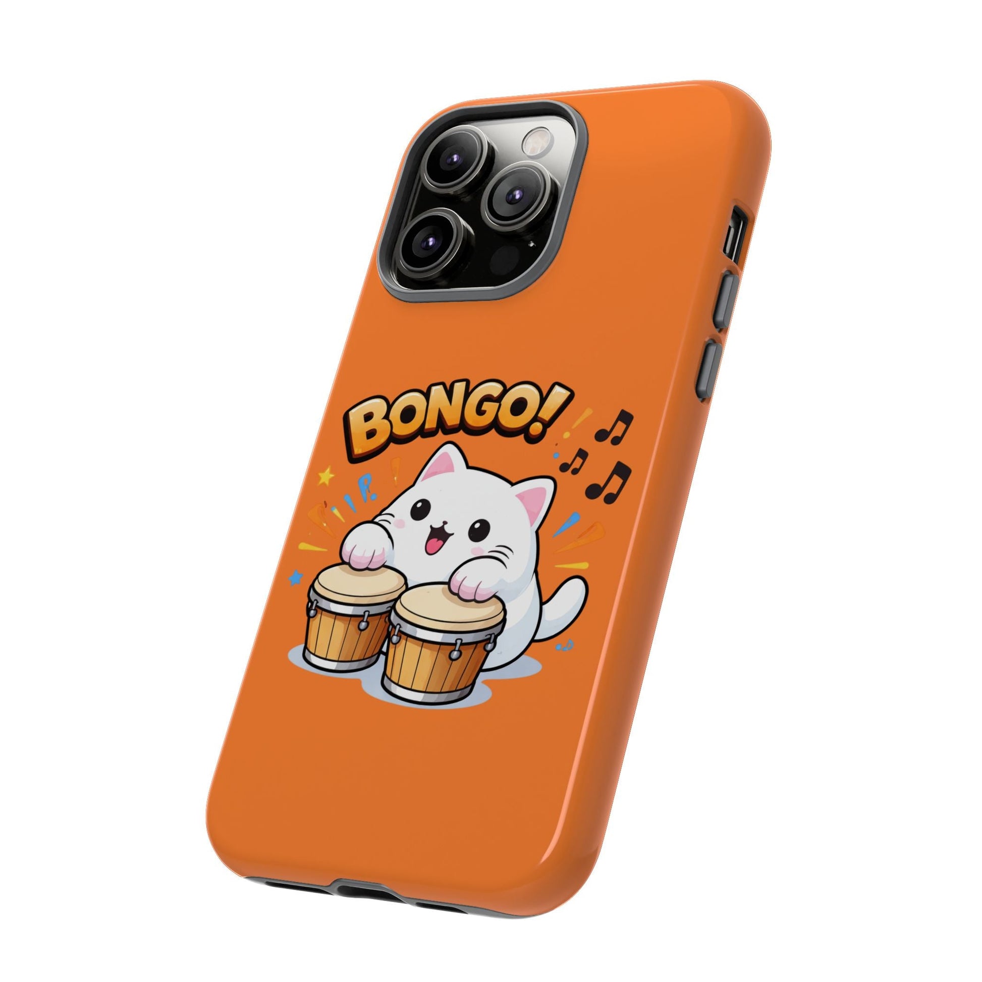 Cute Bongo Cat Phone Case — Orange Protective Tough Case with Drumming Cat Design - FloofChonk