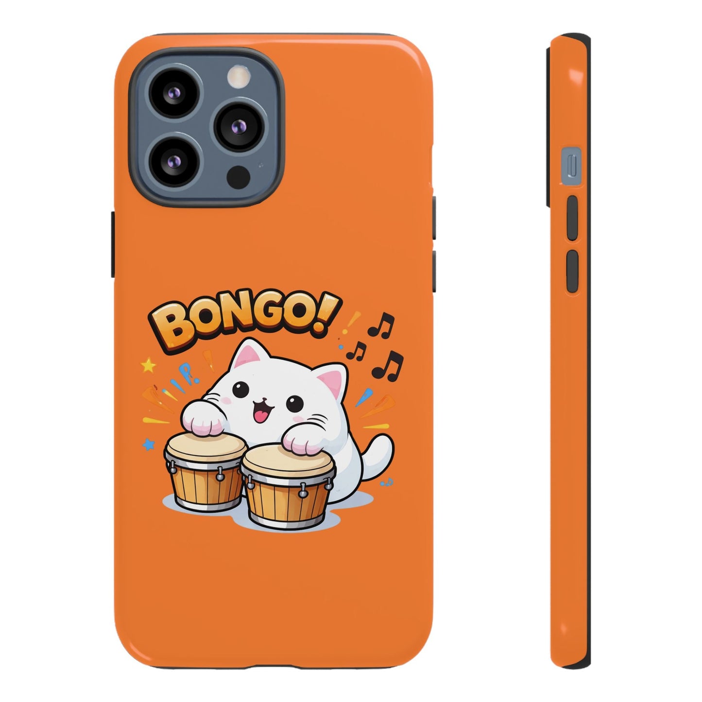 Cute Bongo Cat Phone Case — Orange Protective Tough Case with Drumming Cat Design - FloofChonk